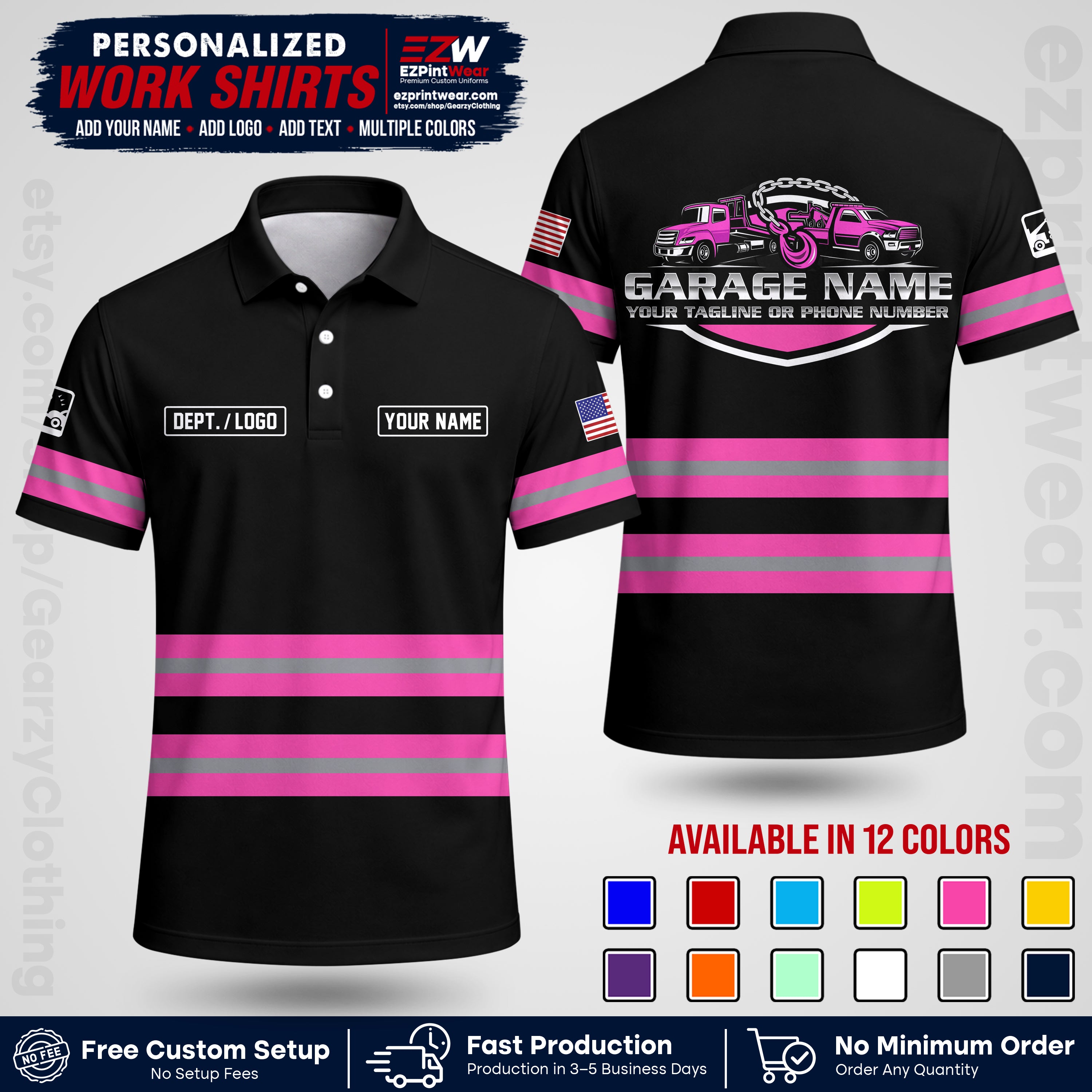 Custom Towing Workwear Uniform | Personalized Tow Truck Shirt | Non-Reflective Safety Stripe Apparel | Custom Towing Shirt | Tow Truck Apparel TW03