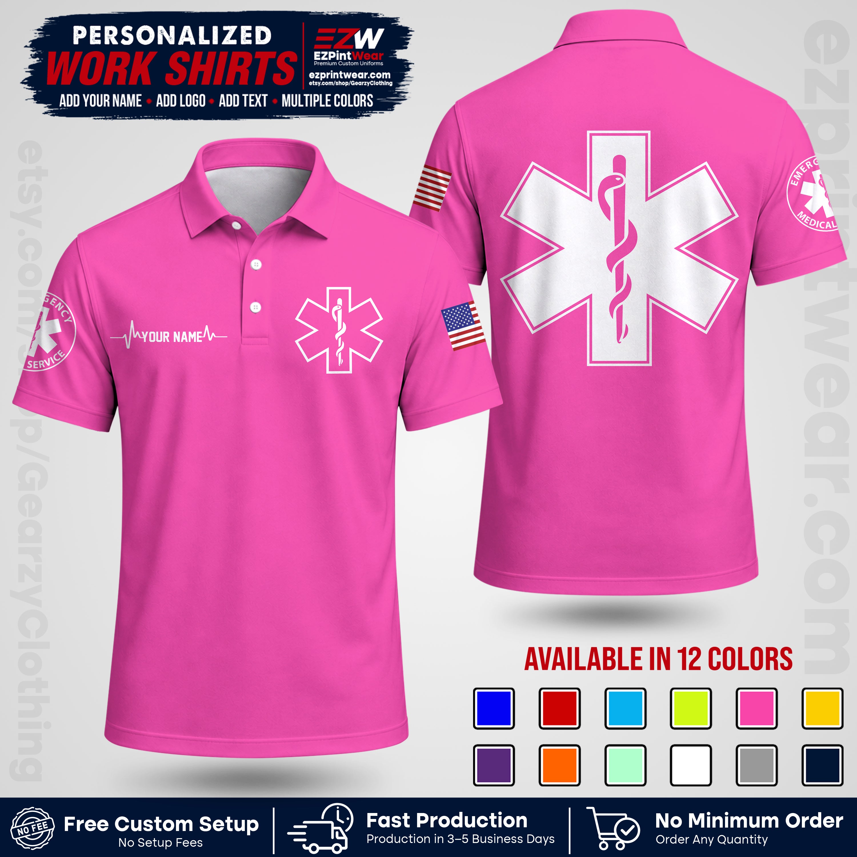 Custom EMS Shirt with Name, Logo & Text | EMS Team Uniform | First Responder Workwear EMSU04