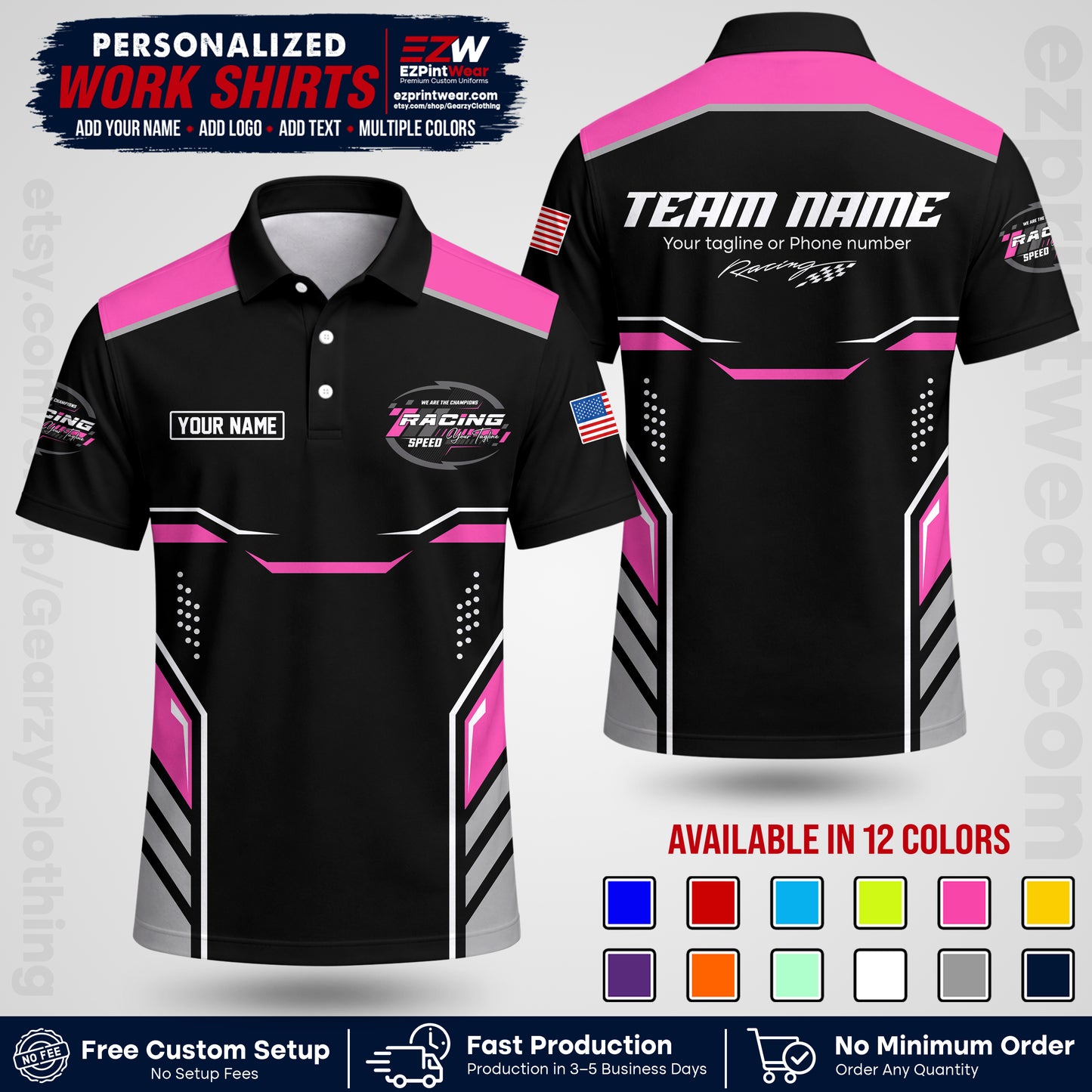 Custom Racing Shirt with Name, Logo & Text | Race Team Uniform | Crew Apparel RC10