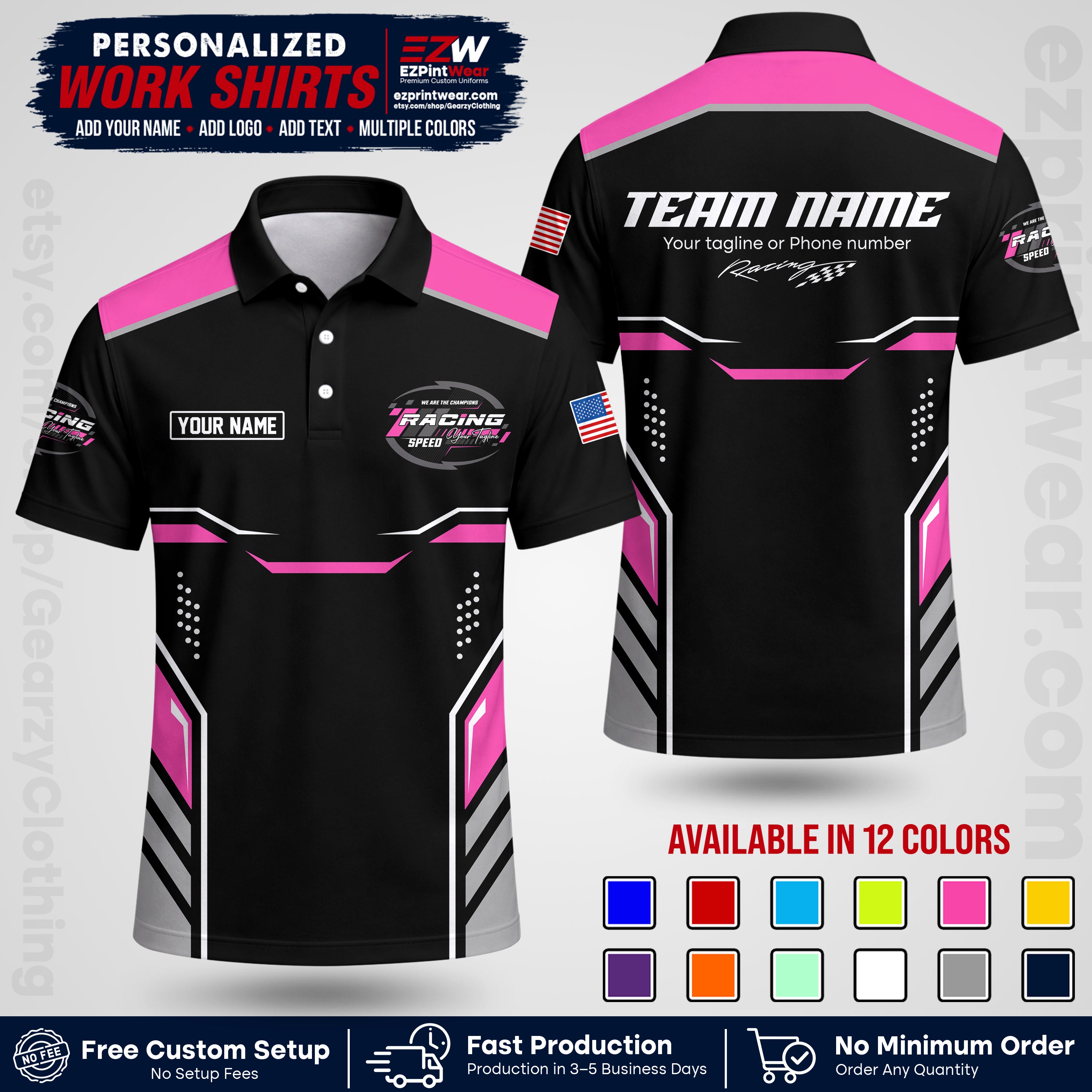 Custom Racing Shirt with Name, Logo & Text | Race Team Uniform | Crew Apparel RC10