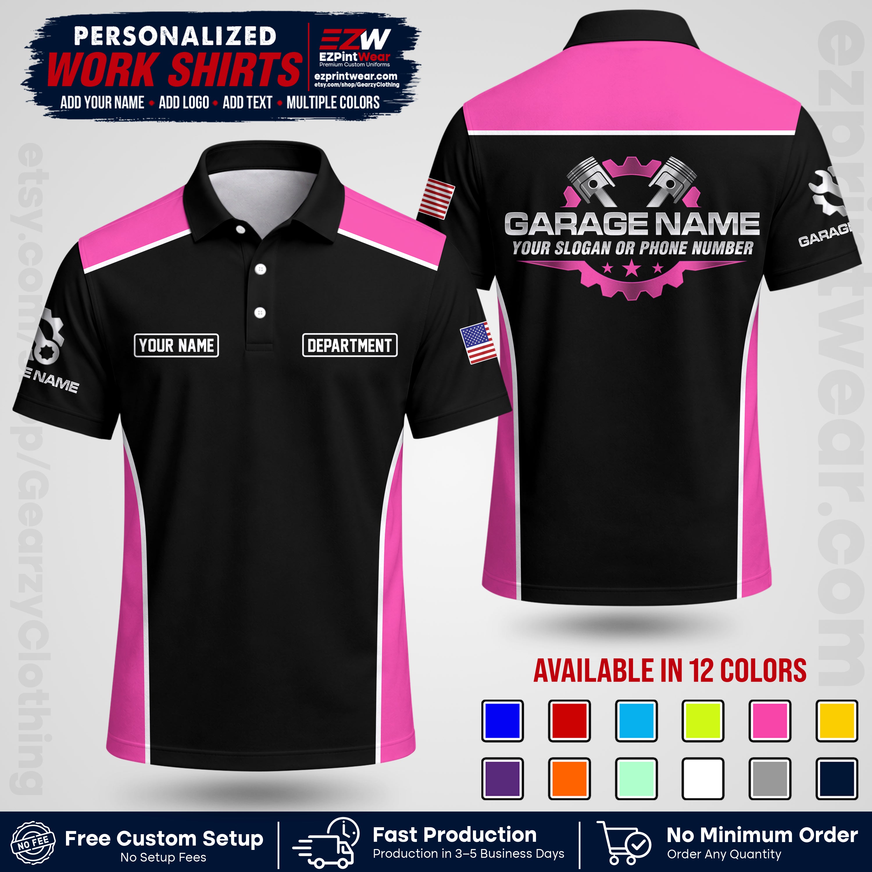 Custom Mechanic Work Shirt with Name, Logo & Text | Auto Shop Uniform | Workwear MCN 07