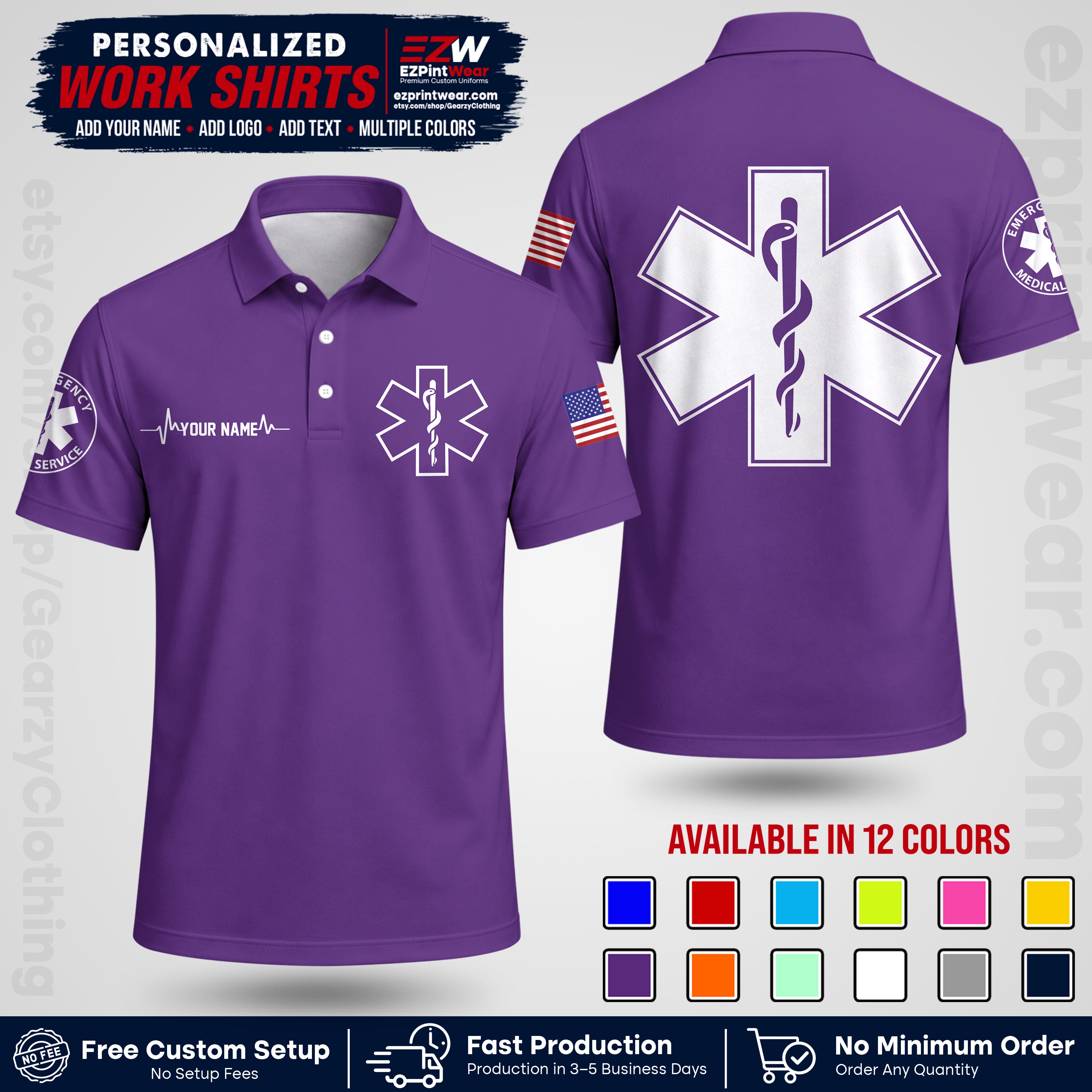 Custom EMS Shirt with Name, Logo & Text | EMS Team Uniform | First Responder Workwear EMSU04
