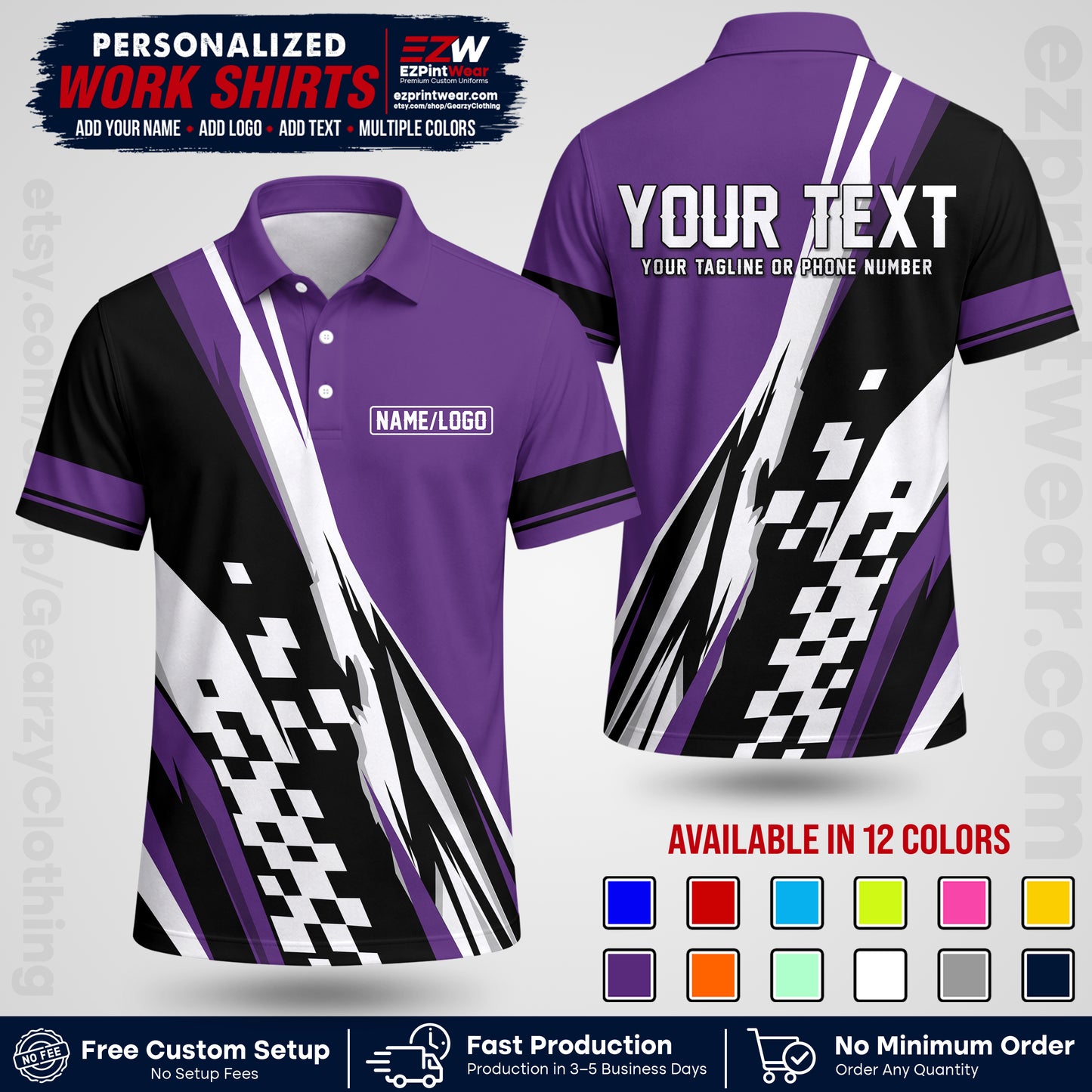 Custom Racing Shirt with Name, Logo & Text | Race Team Uniform | Crew Apparel RC04
