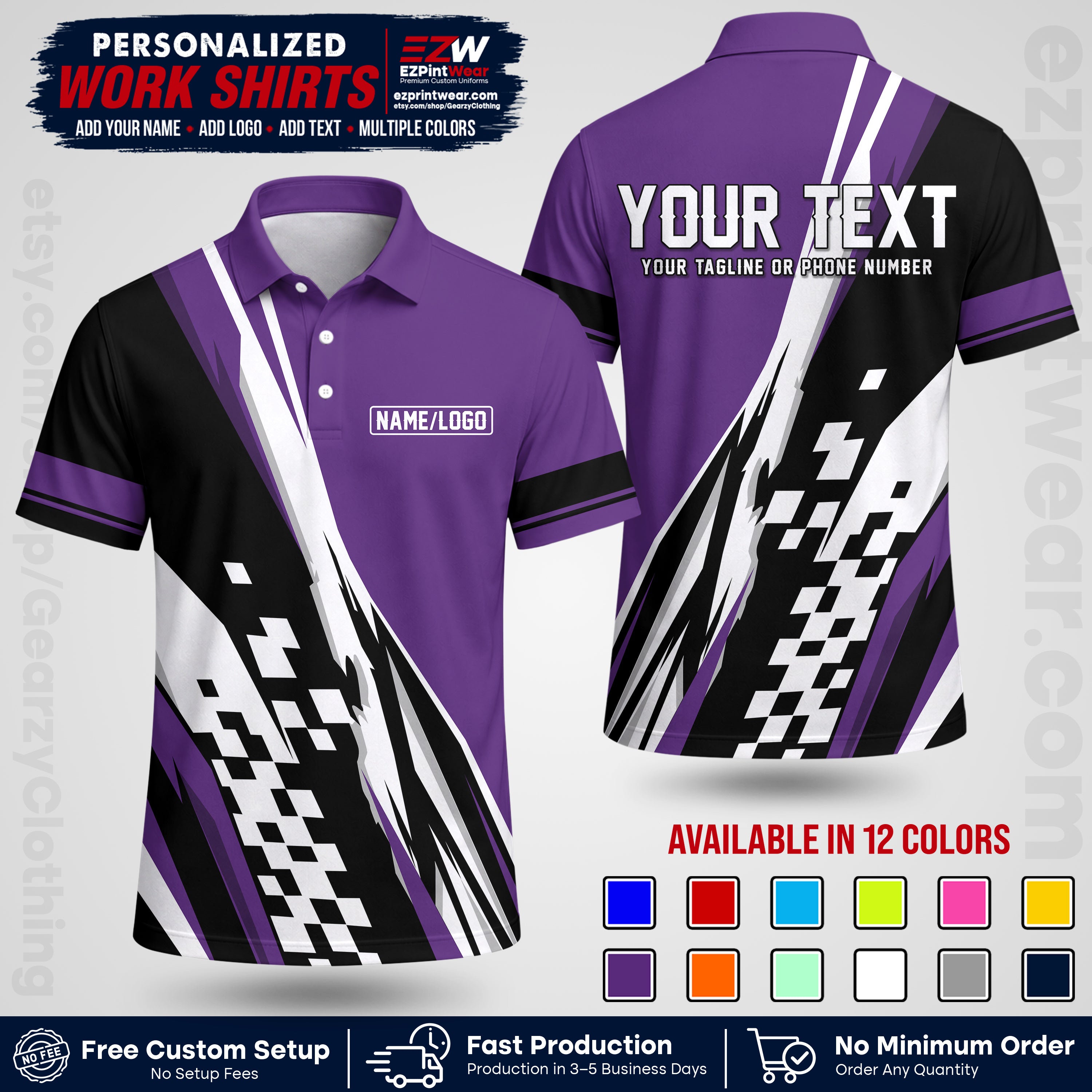 Custom Racing Shirt with Name, Logo & Text | Race Team Uniform | Crew Apparel RC04
