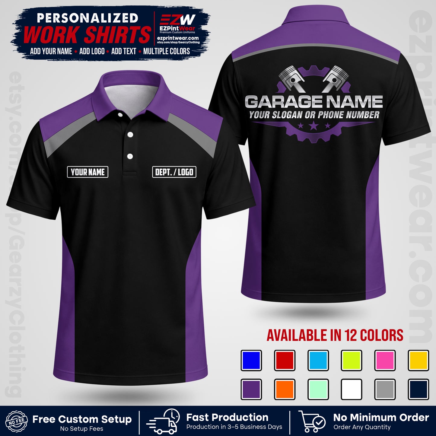 Custom Mechanic Work Shirt with Name, Logo & Text | Auto Shop Uniform | Workwear MCN 06