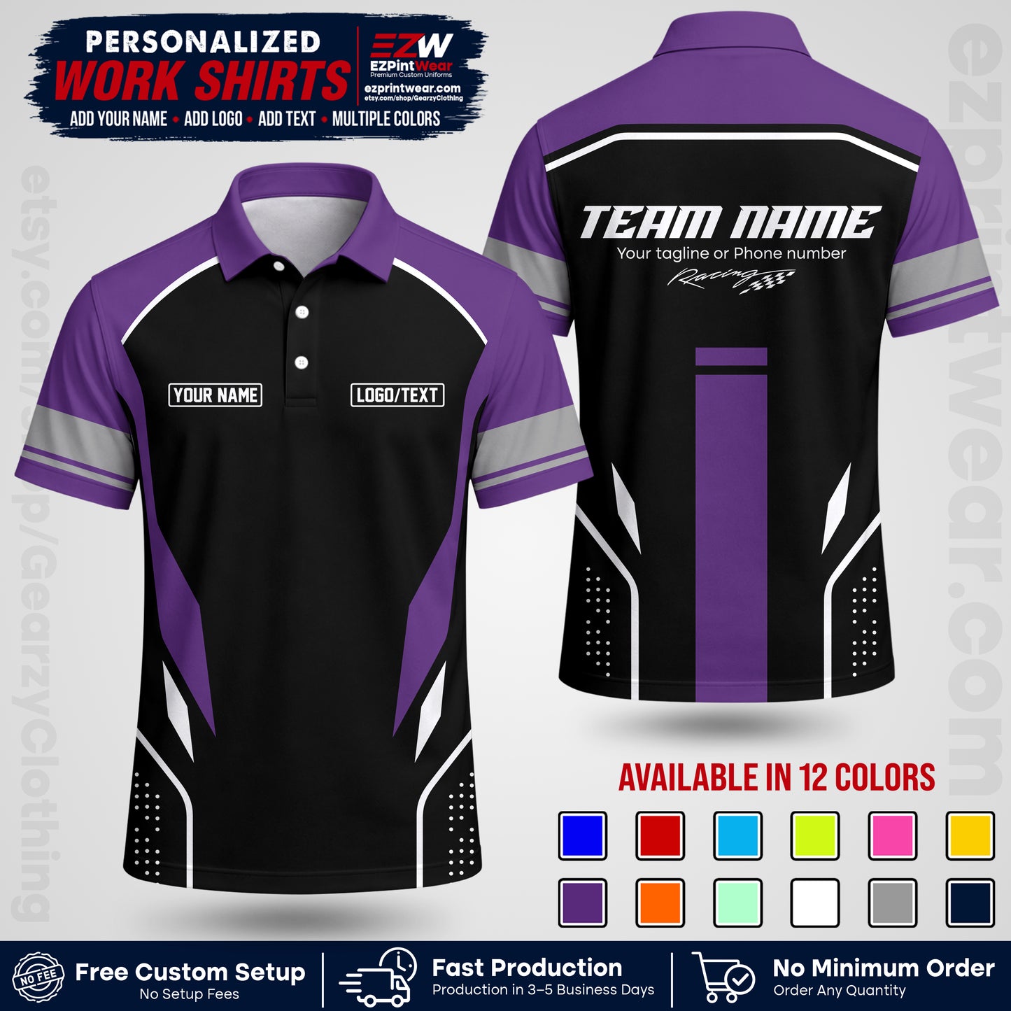 Custom Racing Shirt with Name, Logo & Text | Race Team Uniform | Crew Apparel RC06