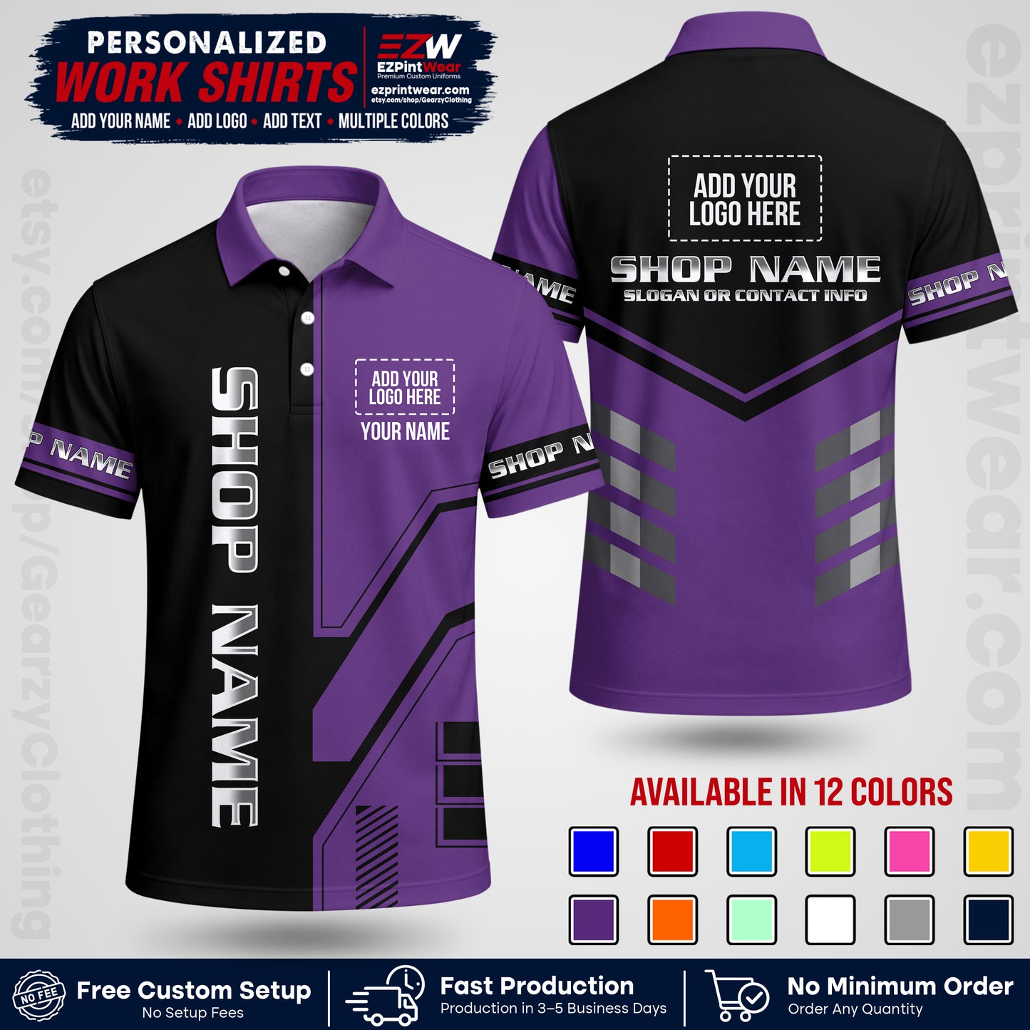 Custom All Over Print Work Uniform Shirt with Name, Logo & Text | Custom Hawaiian Shirt | Company Shirt | Employee Uniform UNF11
