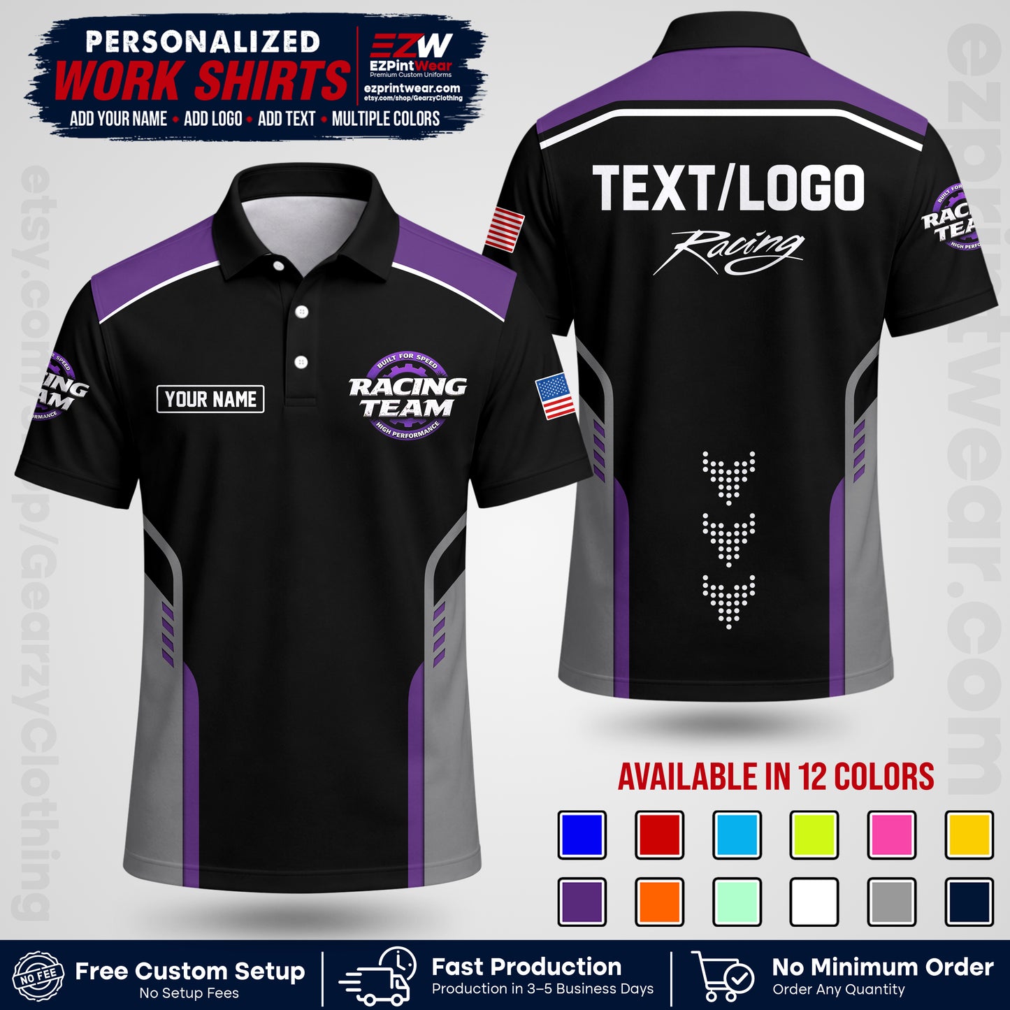 Custom Racing Shirt with Name, Logo & Text | Race Team Uniform | Crew Apparel RC09