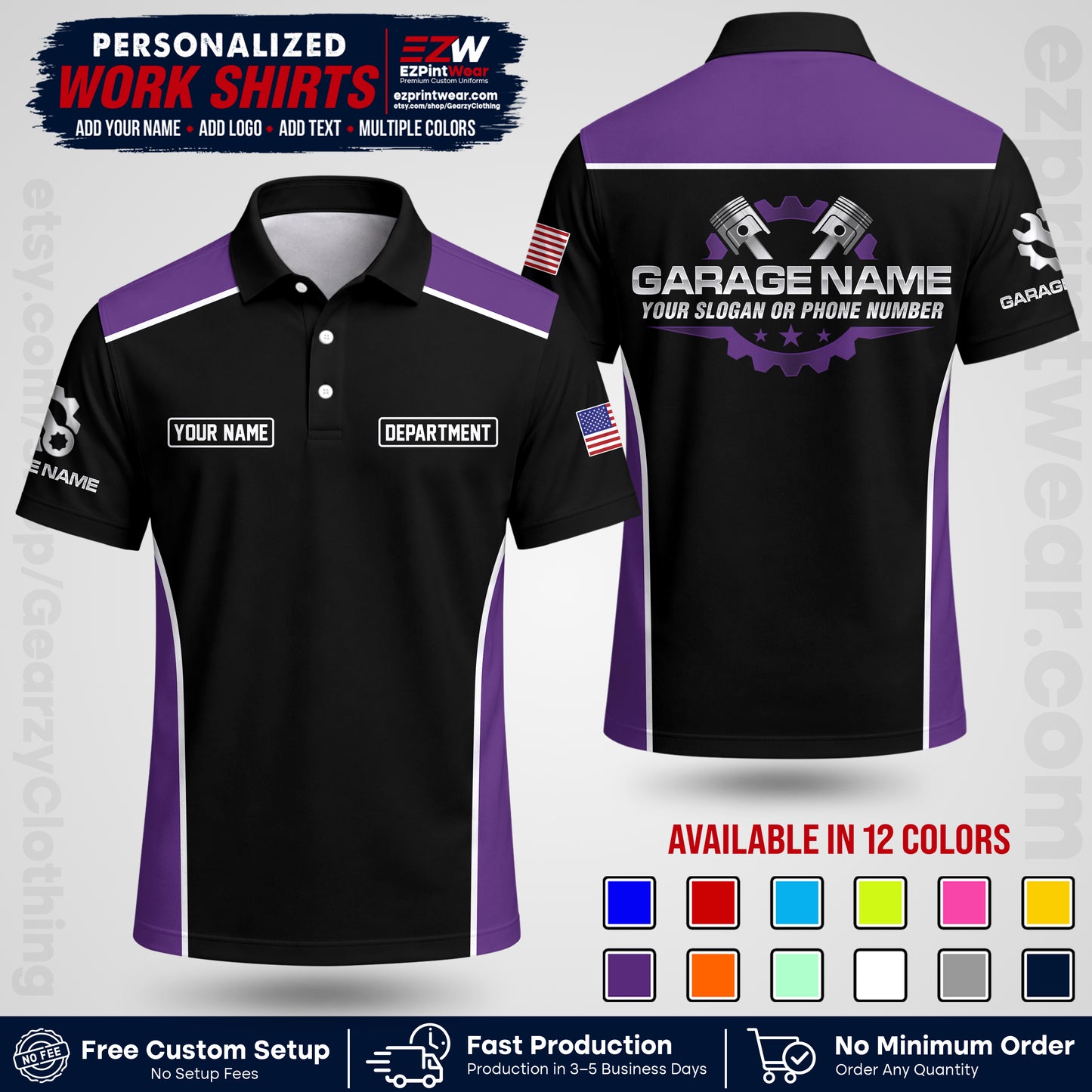 Custom Mechanic Work Shirt with Name, Logo & Text | Auto Shop Uniform | Workwear MCN 07