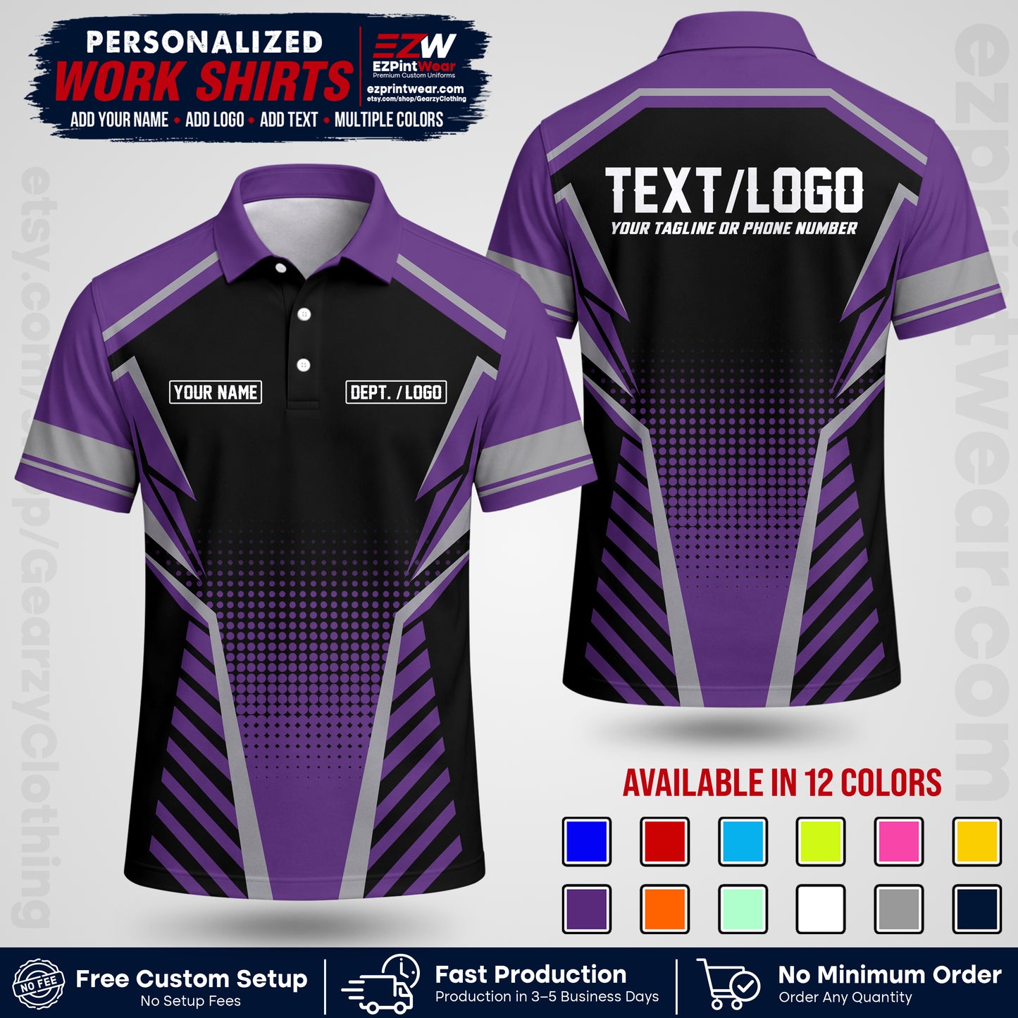 Custom All Over Print Work Uniform Shirt with Name, Logo & Text | Custom Hawaiian Shirt | Company Shirt | Employee Uniform UNF13