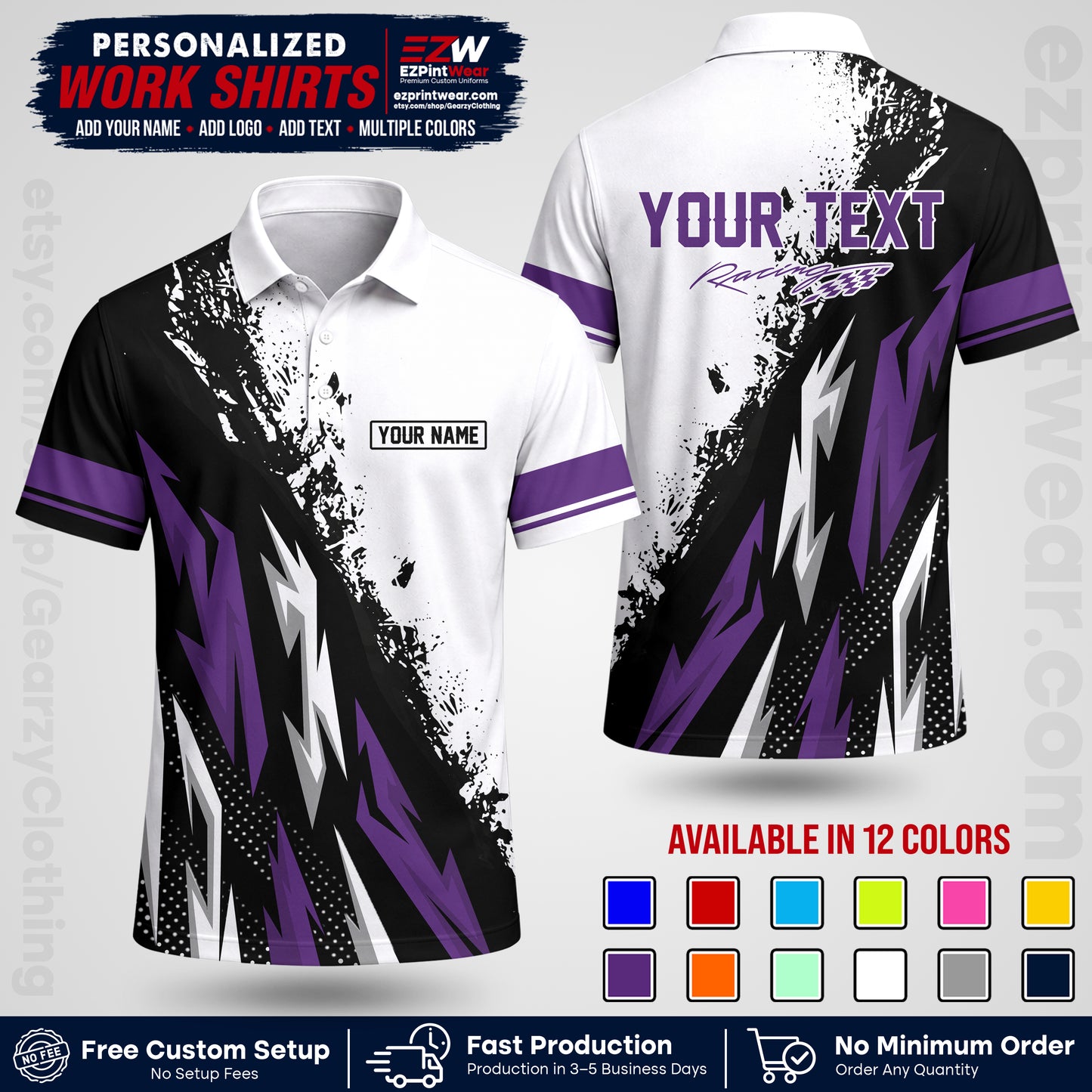 Custom Racing Shirt with Name, Logo & Text | Race Team Uniform | Crew Apparel RC08