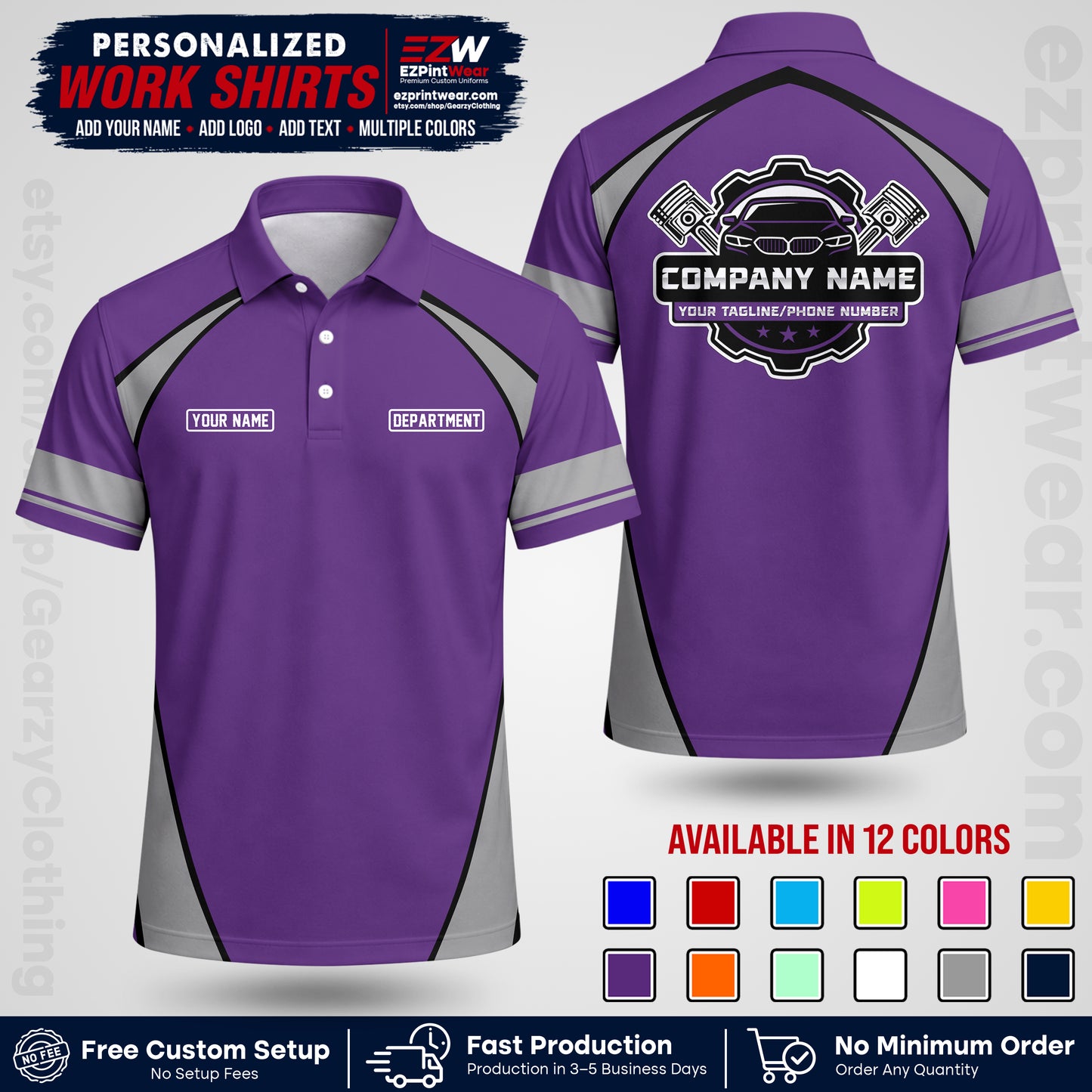 Custom Mechanic Work Shirt with Name, Logo & Text | Auto Shop Uniform | Workwear MCN 09