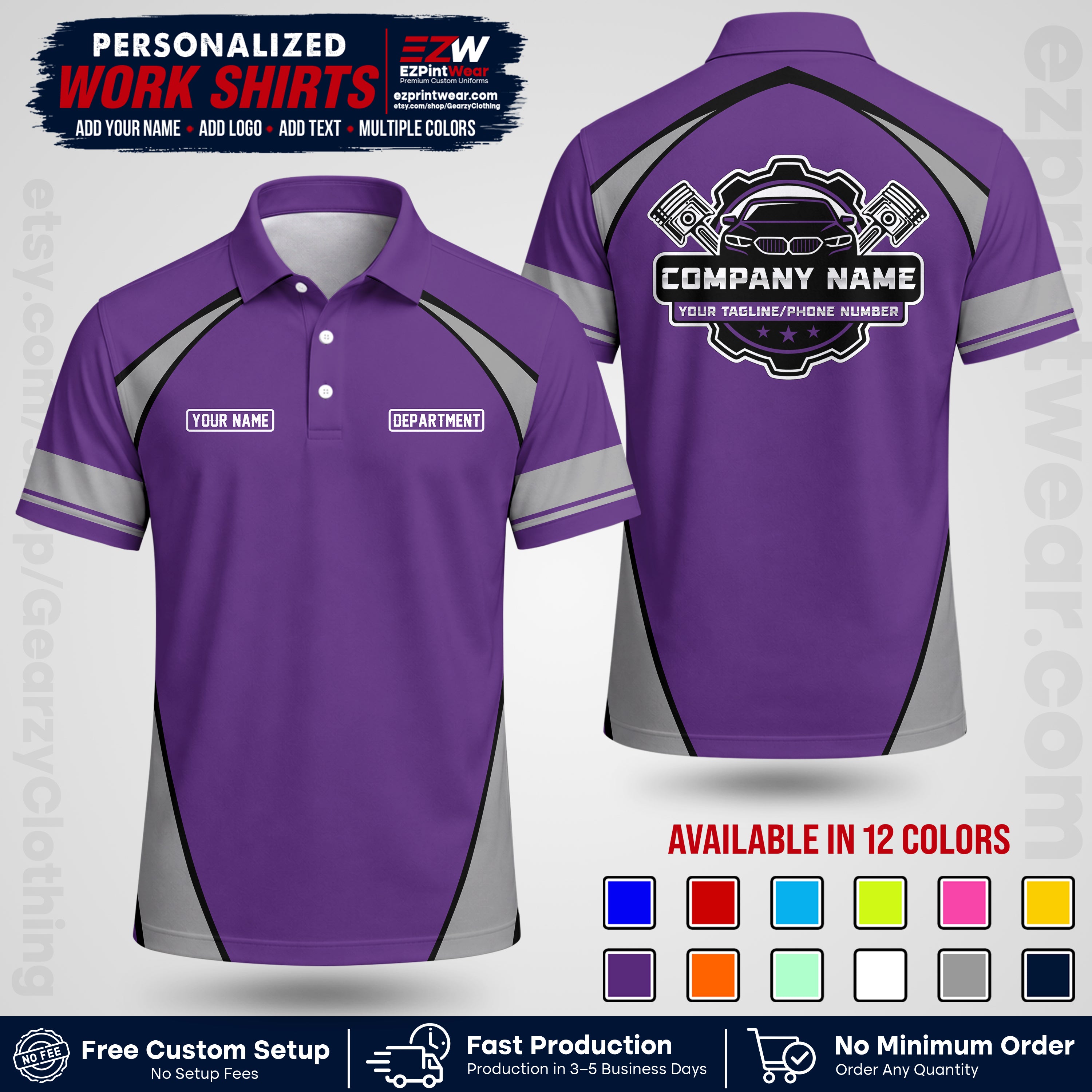 Custom Mechanic Work Shirt with Name, Logo & Text | Auto Shop Uniform | Workwear MCN 09