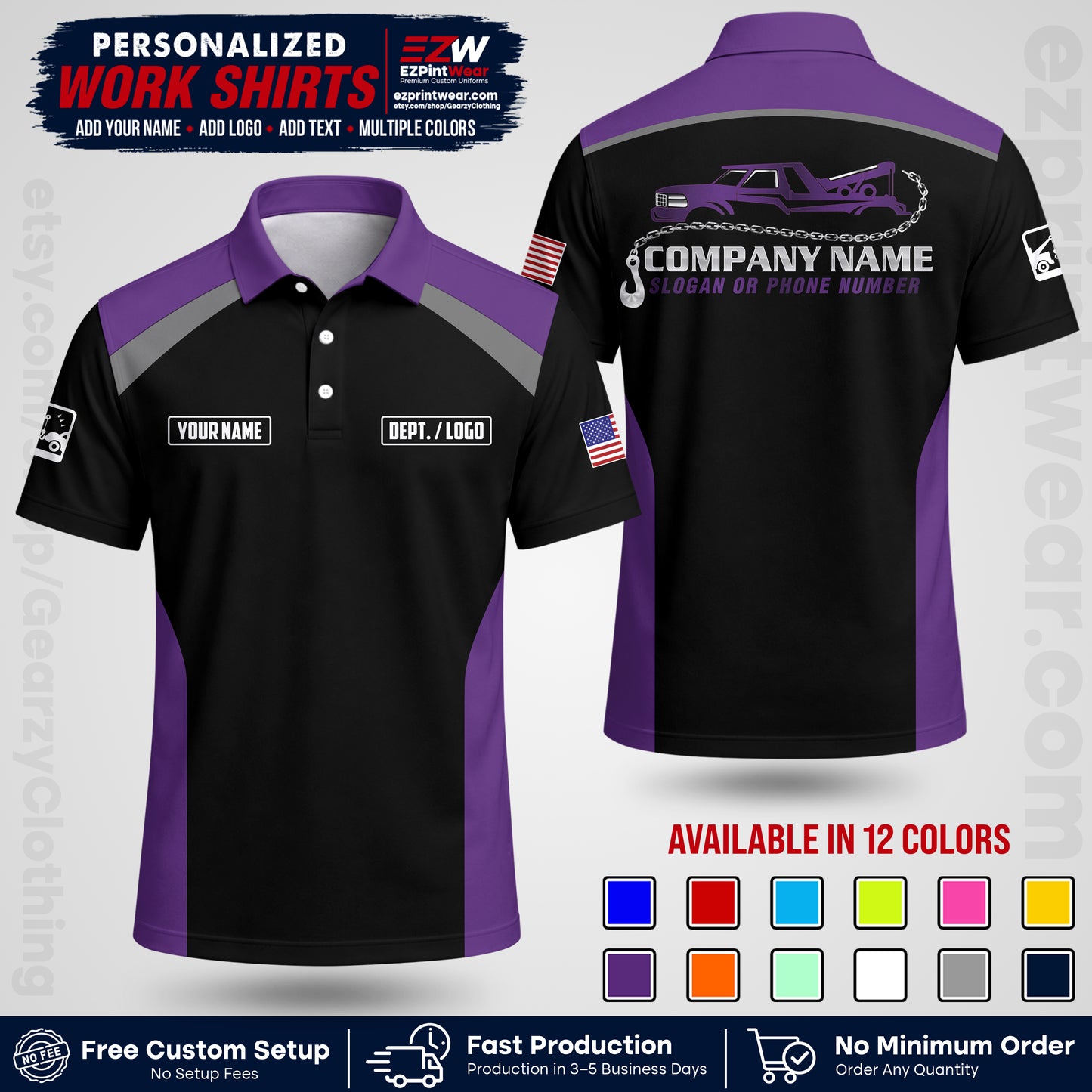 Custom Towing Shirt with Name, Logo & Text | Towing Company Uniform | Workwear TW01