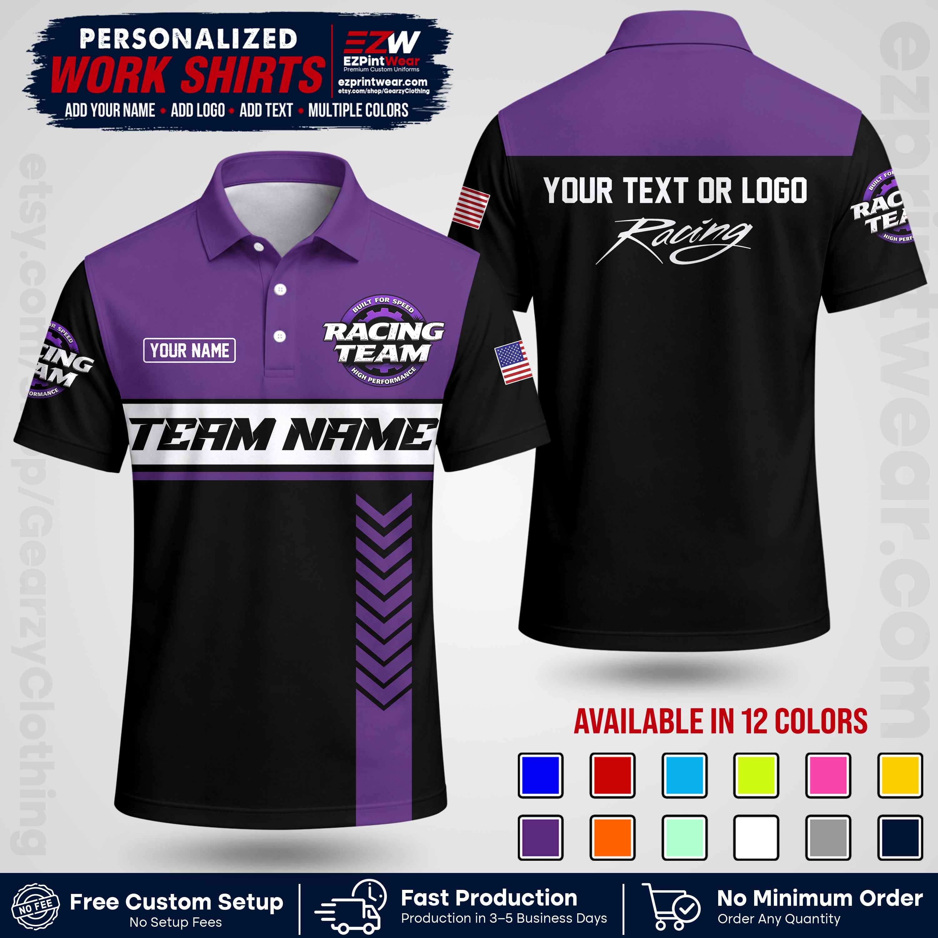 Custom Racing Shirt with Name, Logo & Text | Race Team Uniform | Crew Apparel RC02