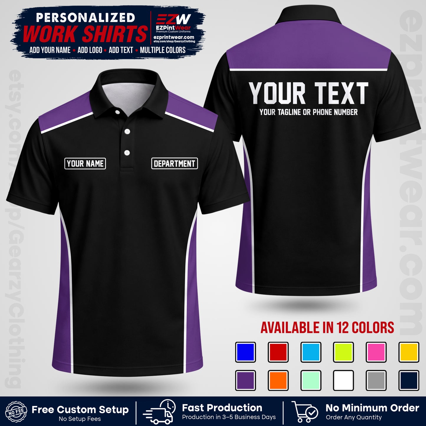 Custom All Over Print Work Uniform Shirt with Name, Logo & Text | Custom Hawaiian Shirt | Company Shirt | Employee Uniform UNF12