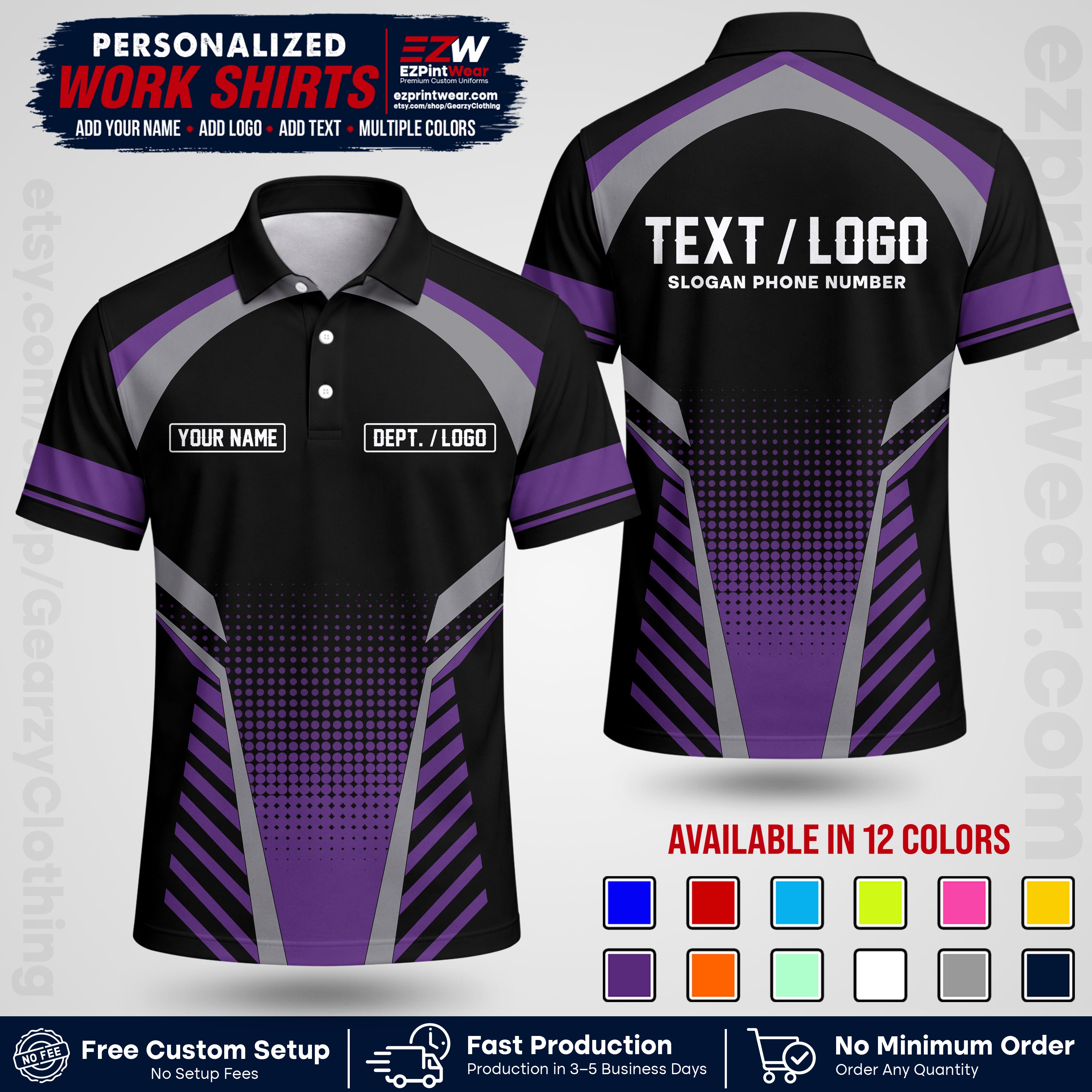 Custom All Over Print Work Uniform Shirt with Name, Logo & Text | Custom Hawaiian Shirt | Company Shirt | Employee Uniform UNF19