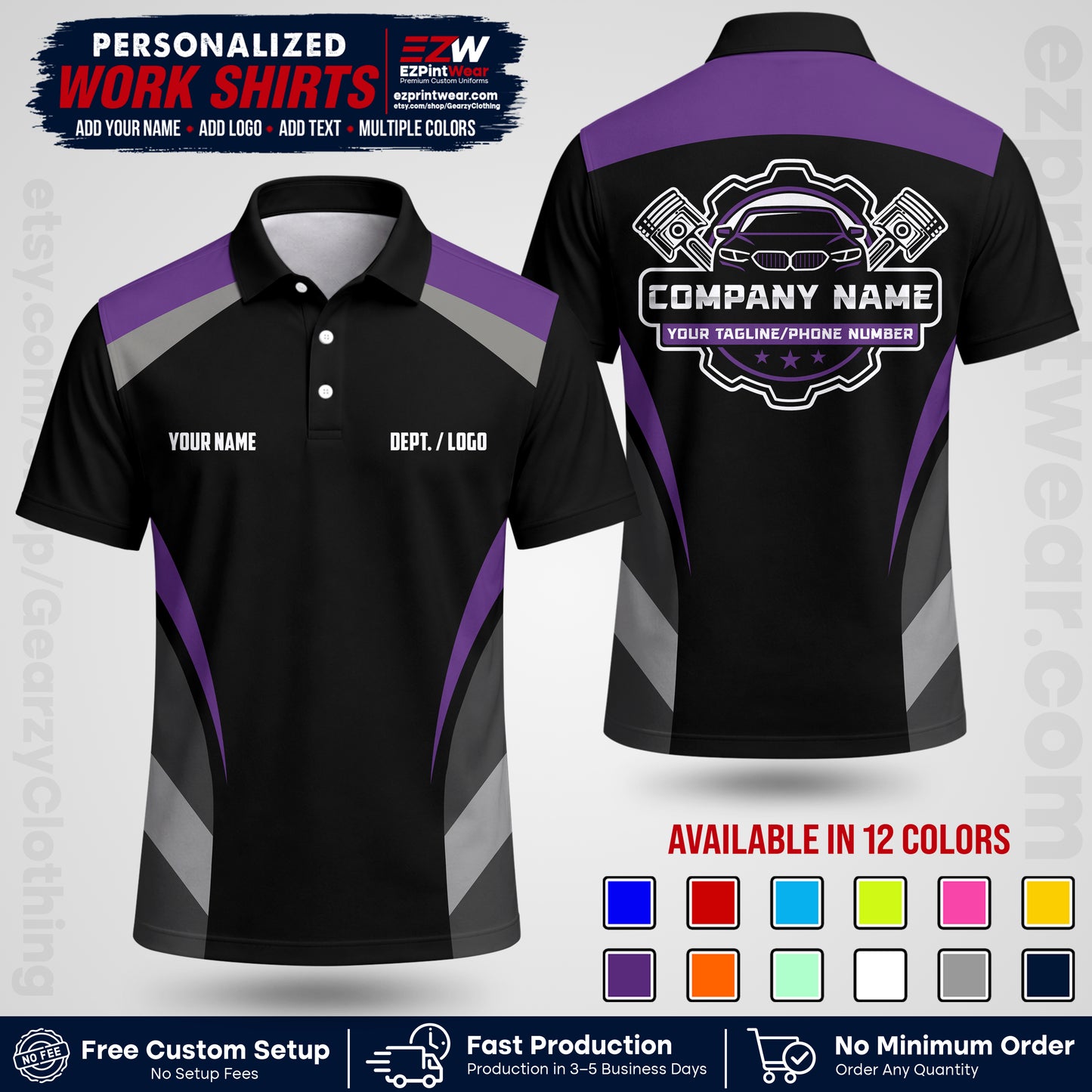 Custom Mechanic Work Shirt with Name, Logo & Text | Auto Shop Uniform | Workwear MCN 05