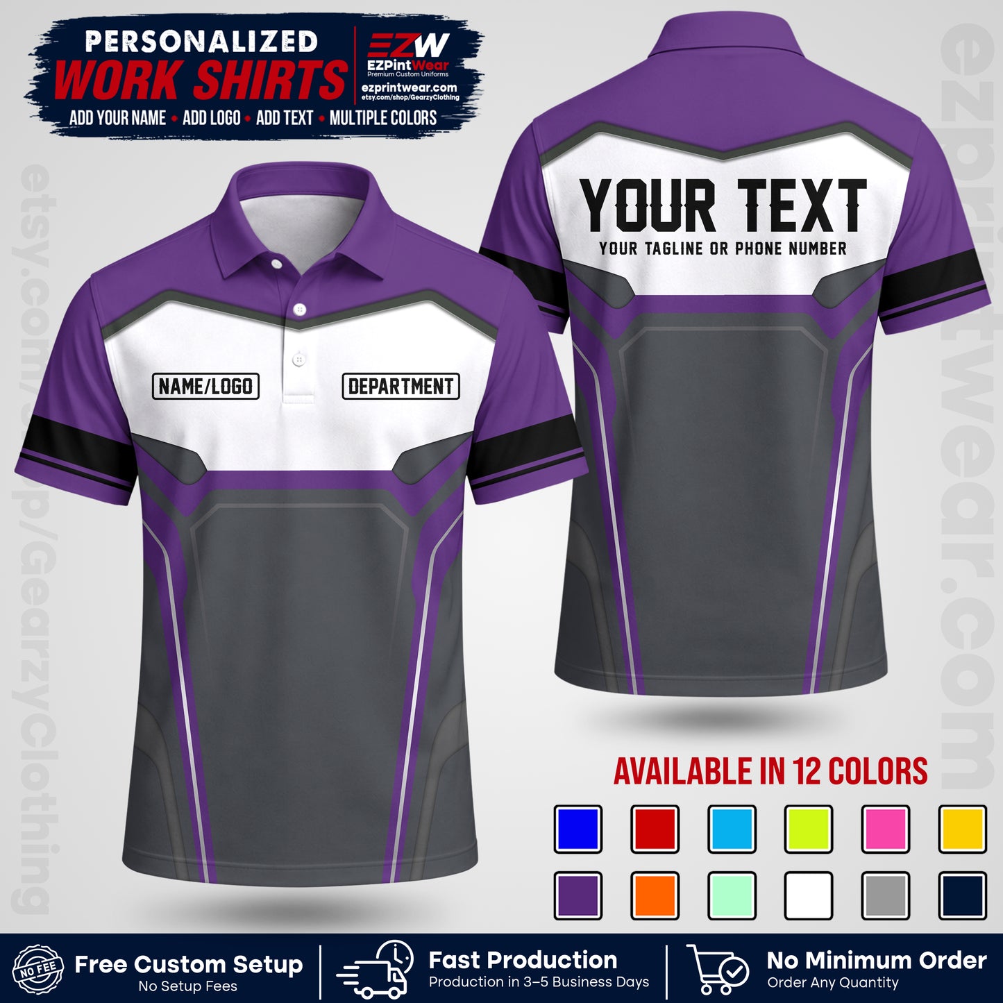 Custom All Over Print Work Uniform Shirt with Name, Logo & Text | Custom Hawaiian Shirt | Company Shirt | Employee Uniform UNF05
