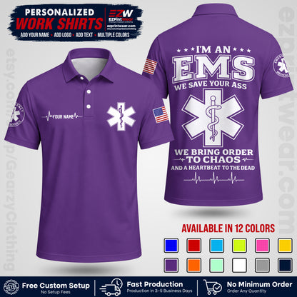 Custom EMS Shirt with Name, Logo & Text | EMS Team Uniform | First Responder Workwear EMSU05