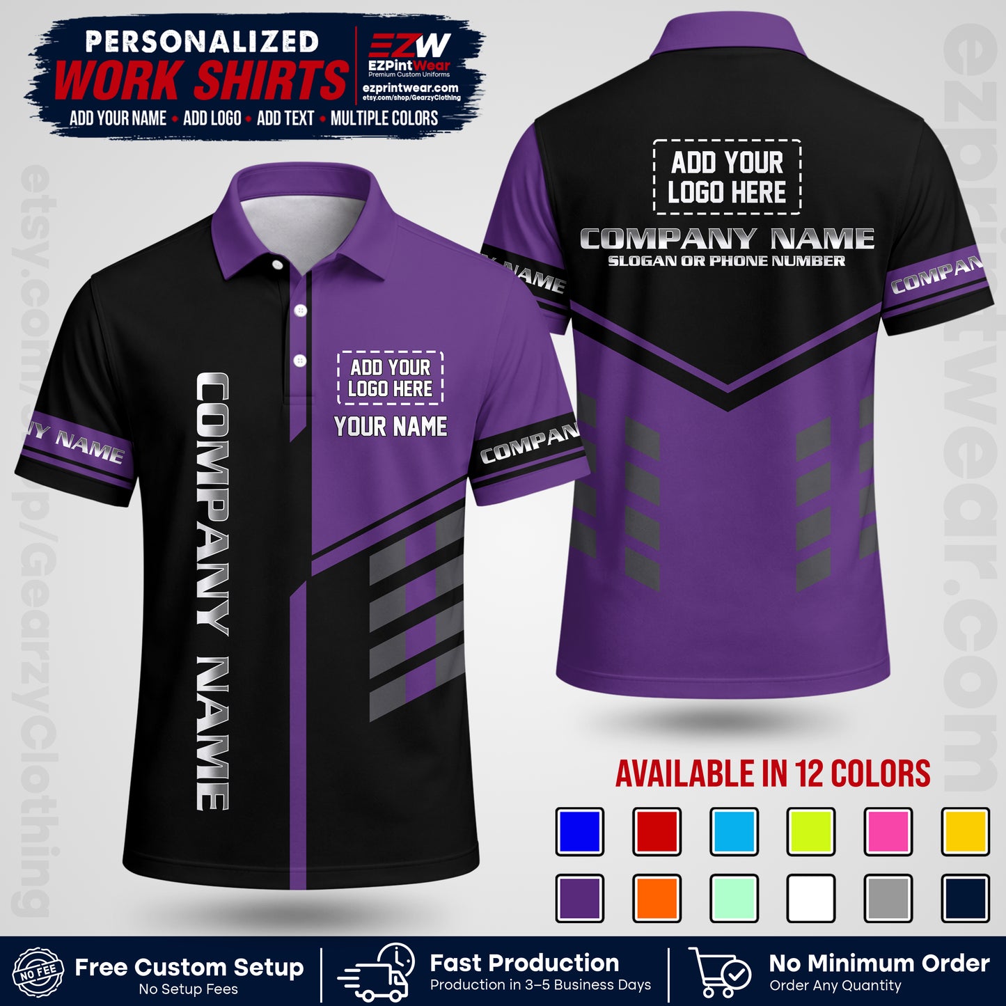 Custom All Over Print Work Uniform Shirt with Name, Logo & Text | Custom Hawaiian Shirt | Company Shirt | Employee Uniform UNF09