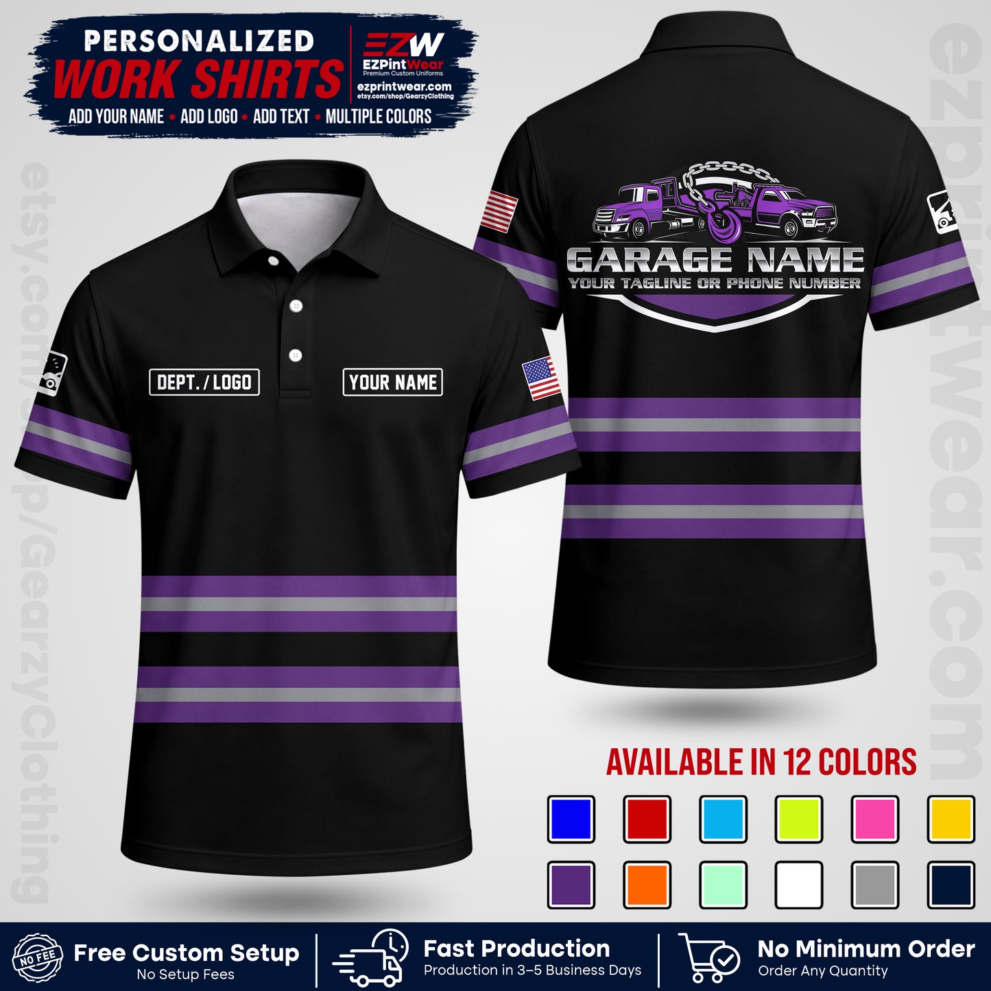 Custom Towing Workwear Uniform | Personalized Tow Truck Shirt | Non-Reflective Safety Stripe Apparel | Custom Towing Shirt | Tow Truck Apparel TW03