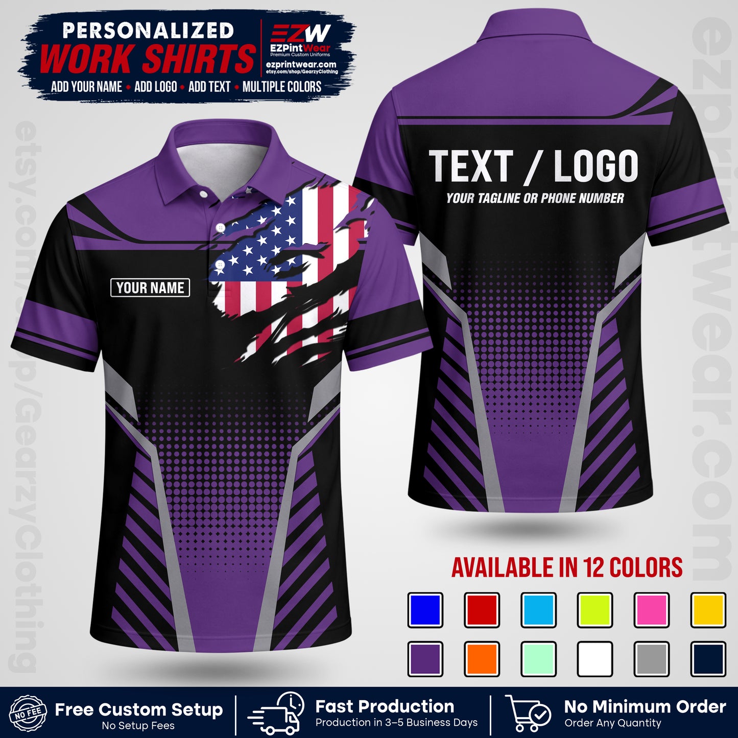 Custom All Over Print Work Uniform Shirt with Name, Logo & Text | Custom Hawaiian Shirt | Company Shirt | Employee Uniform UNF07