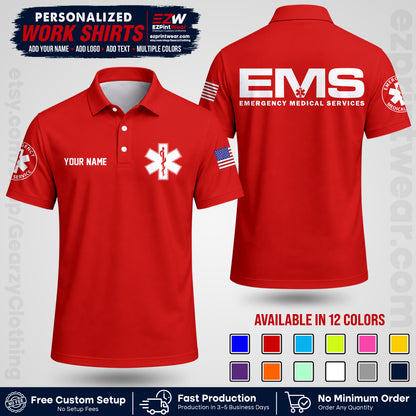 Custom EMS Shirt with Name, Logo & Text | EMS Team Uniform | First Responder Workwear EMSU01