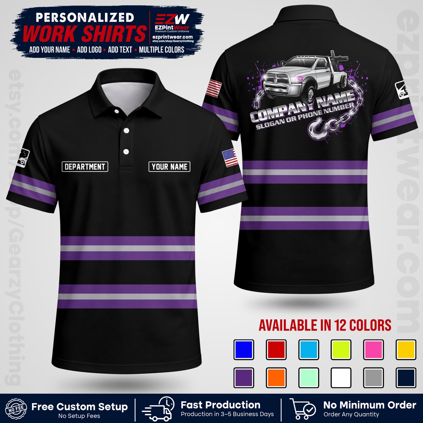 Custom Towing Workwear Uniform | Personalized Tow Truck Shirt | Non-Reflective Safety Stripe Apparel | Custom Towing Shirt | Tow Truck Apparel TW05