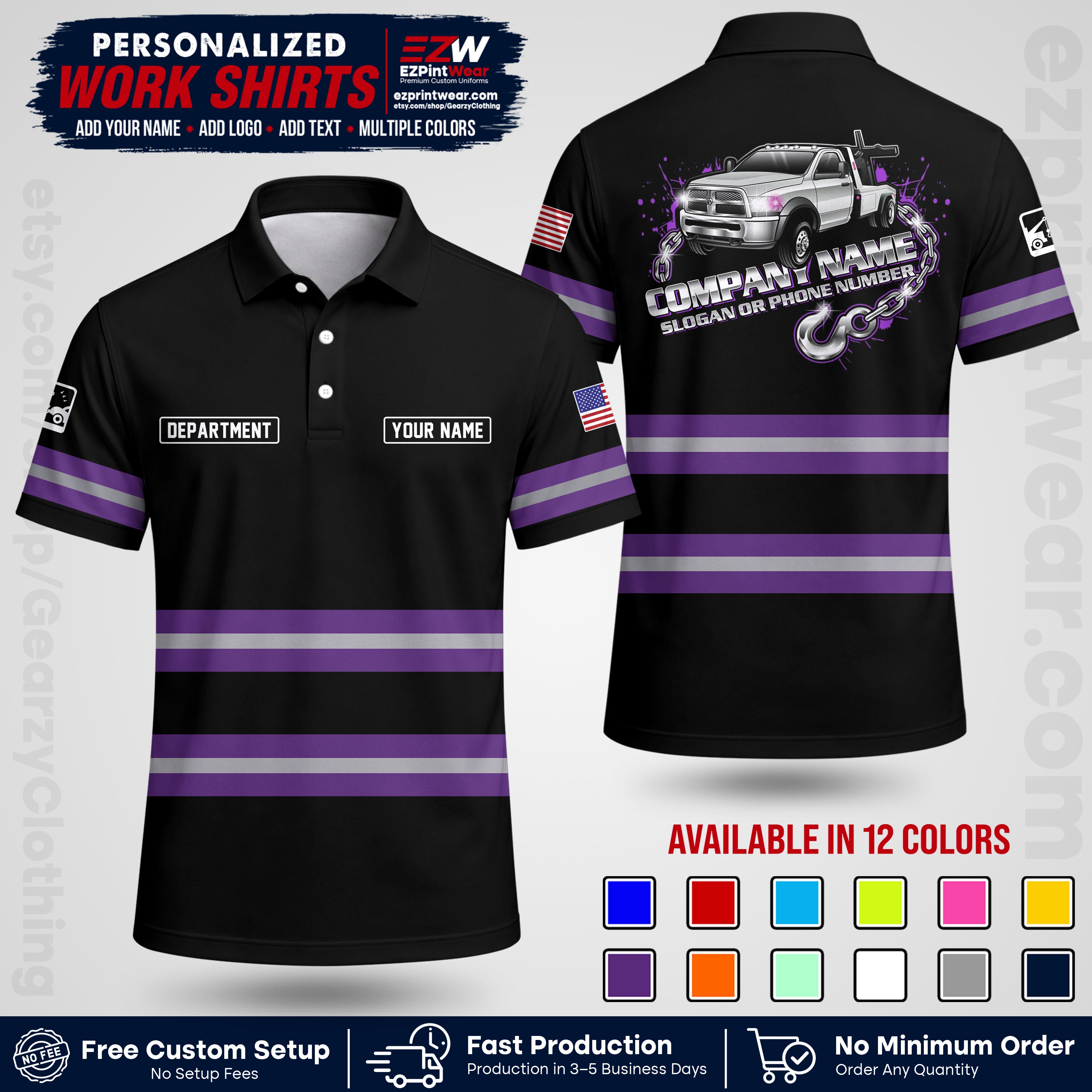 Custom Towing Workwear Uniform | Personalized Tow Truck Shirt | Non-Reflective Safety Stripe Apparel | Custom Towing Shirt | Tow Truck Apparel TW05
