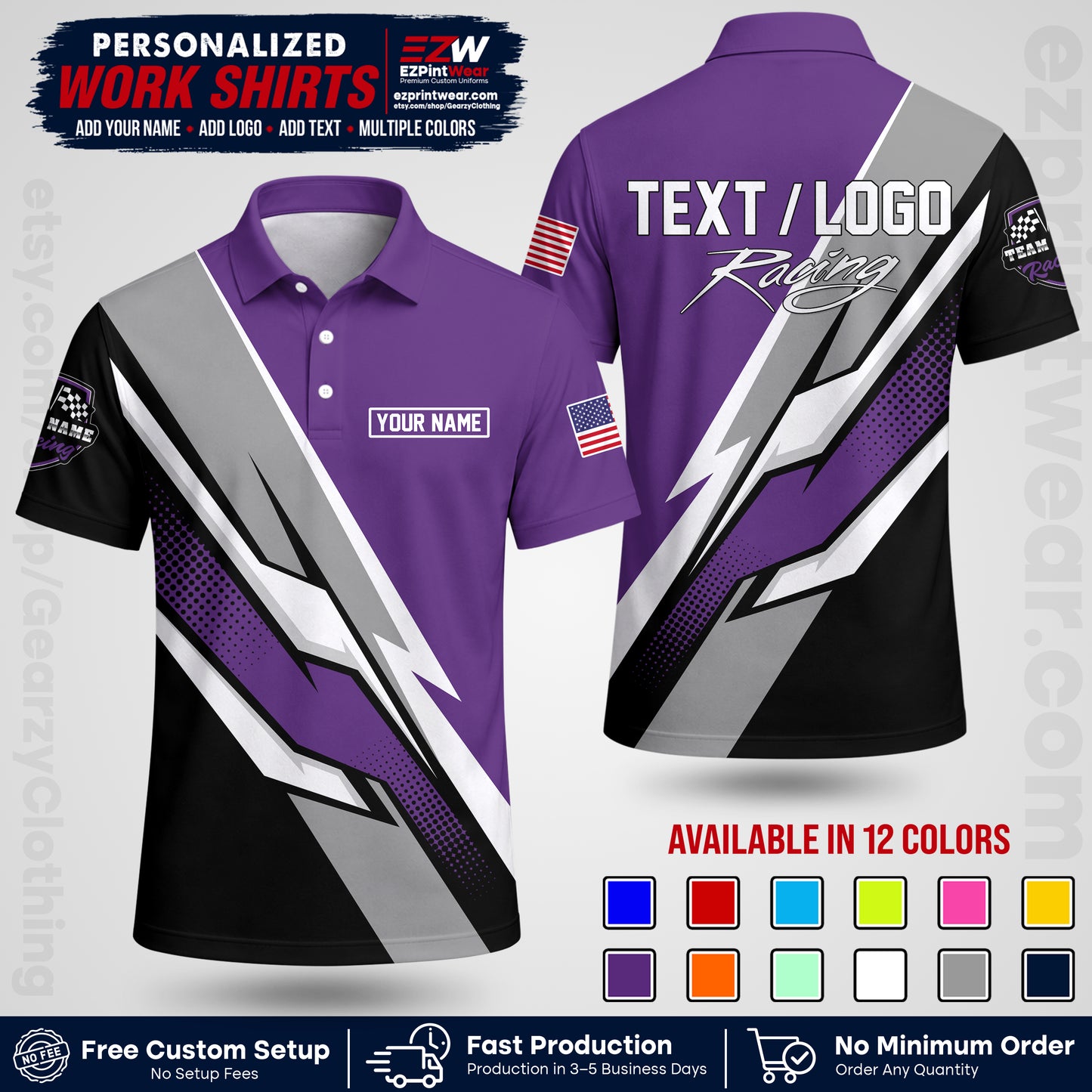Custom Racing Shirt with Name, Logo & Text | Race Team Uniform | Crew Apparel RC01