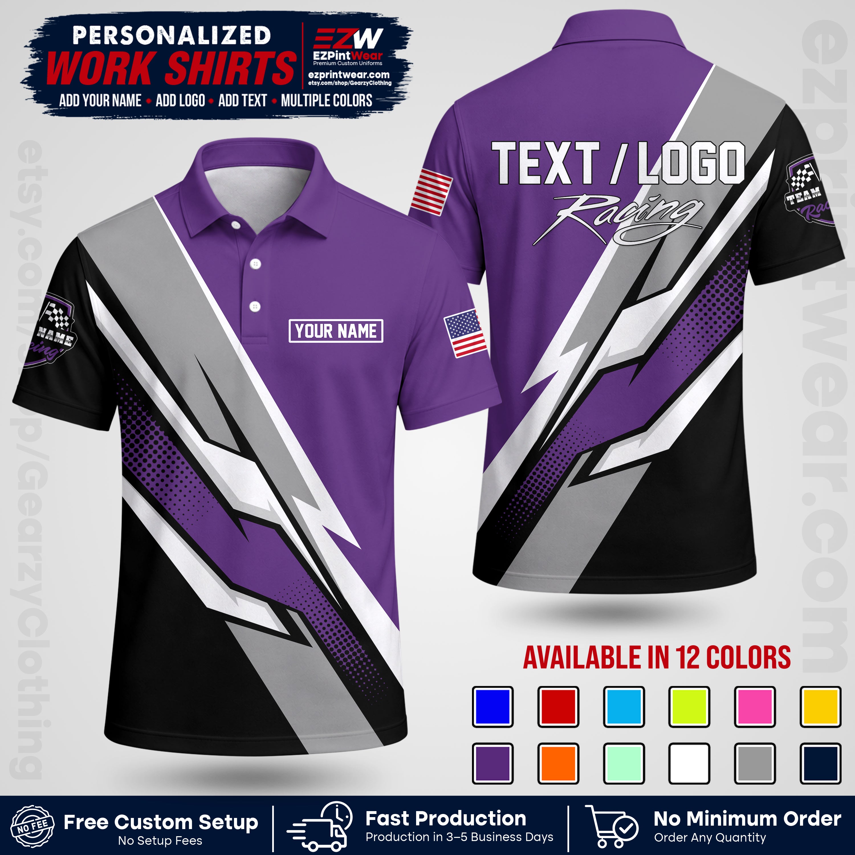 Custom Racing Shirt with Name, Logo & Text | Race Team Uniform | Crew Apparel RC01