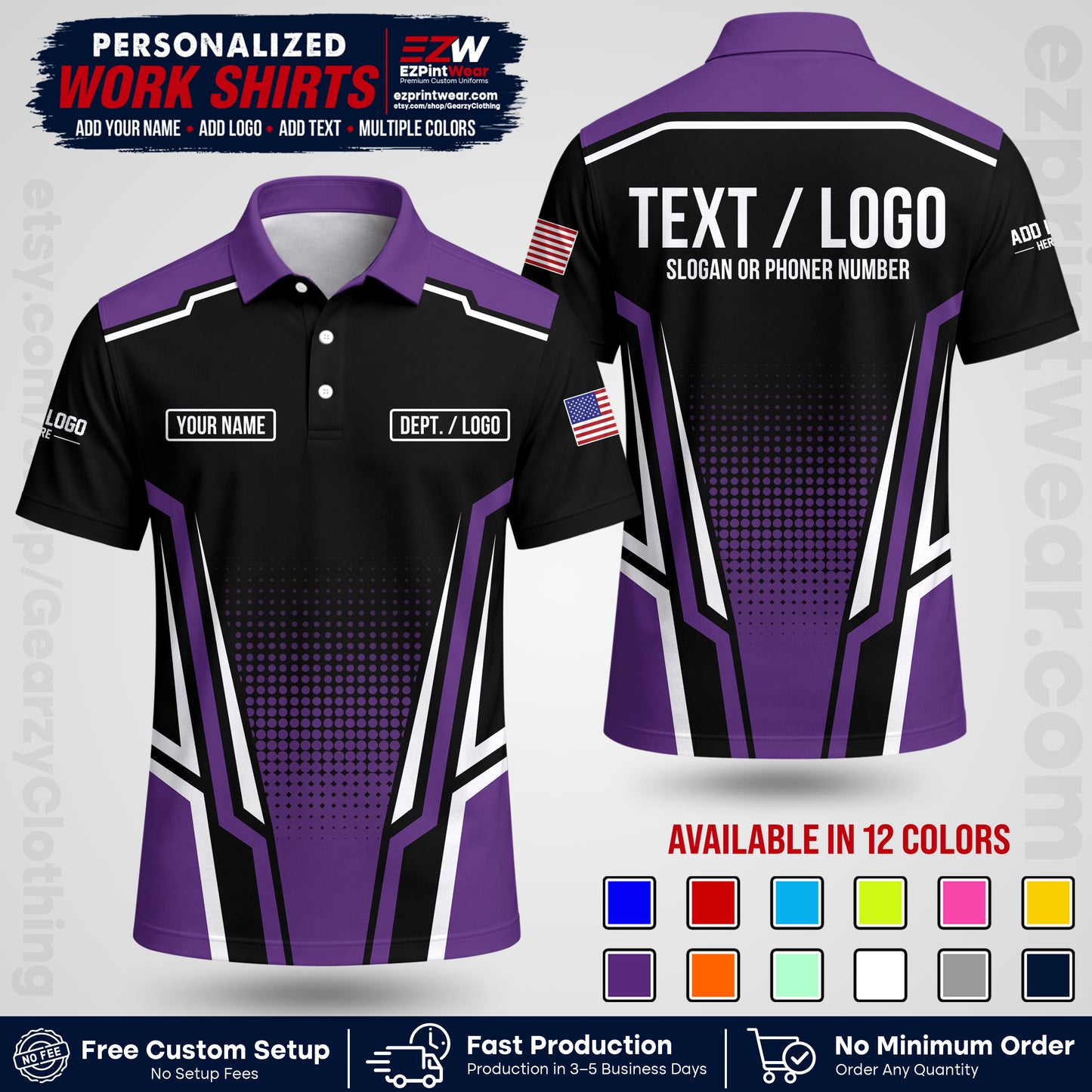 Custom All Over Print Work Uniform Shirt with Name, Logo & Text | Custom Hawaiian Shirt | Company Shirt | Employee Uniform UNF17