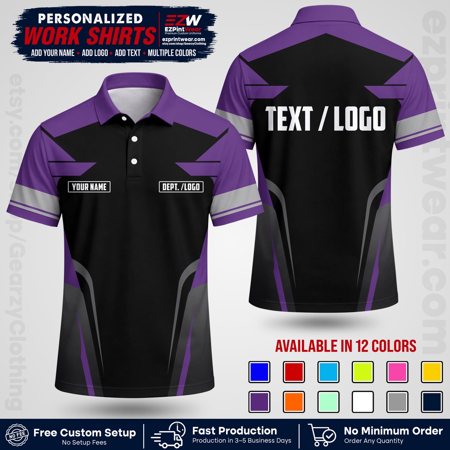 Custom All Over Print Work Uniform Shirt with Name, Logo & Text | Custom Hawaiian Shirt | Company Shirt | Employee Uniform UNF01
