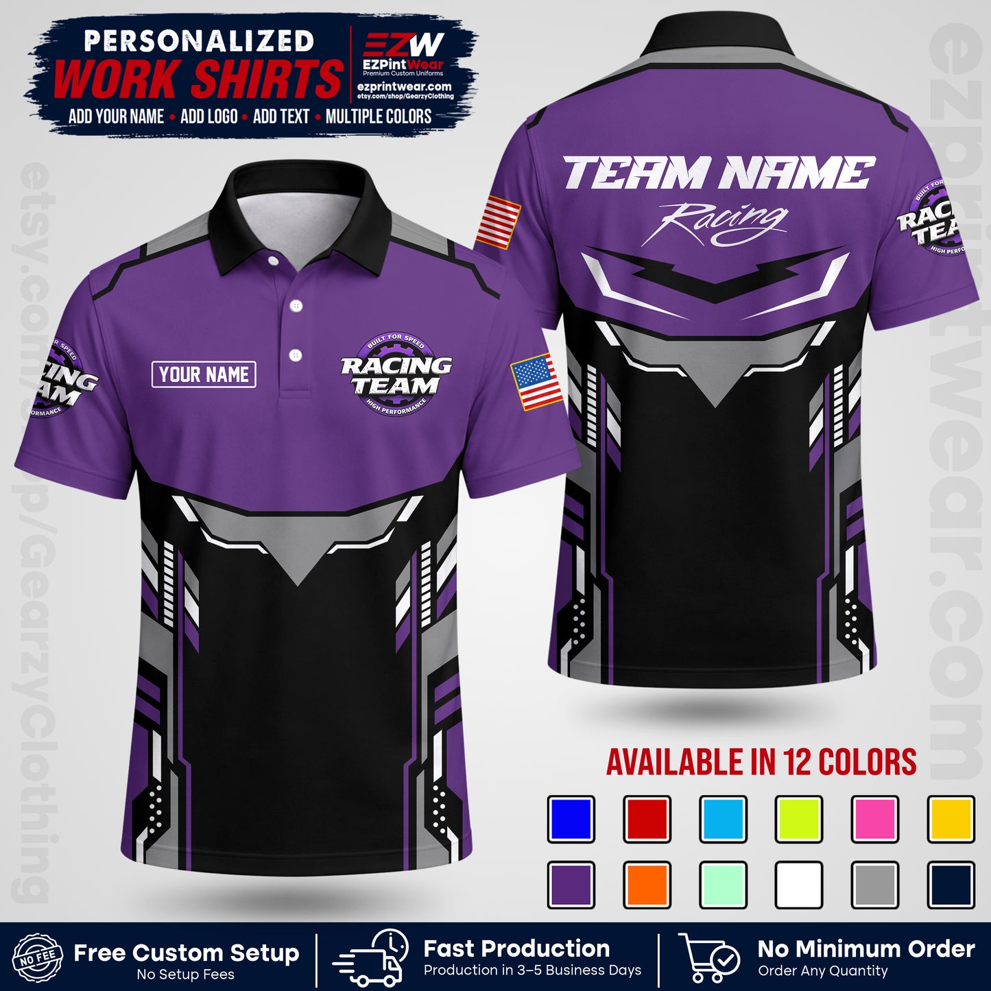 Custom Racing Shirt with Name, Logo & Text | Race Team Uniform | Crew Apparel RC11