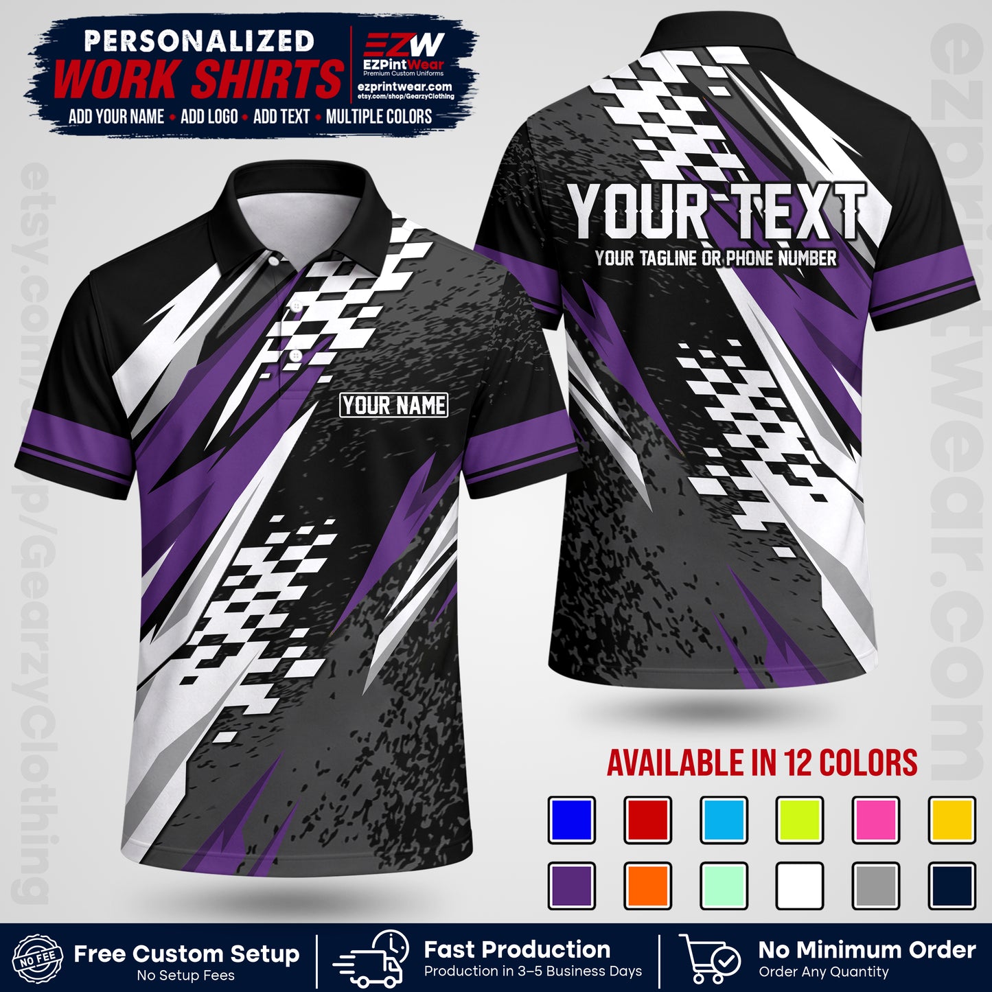 Custom Racing Shirt with Name, Logo & Text | Race Team Uniform | Crew Apparel RC03