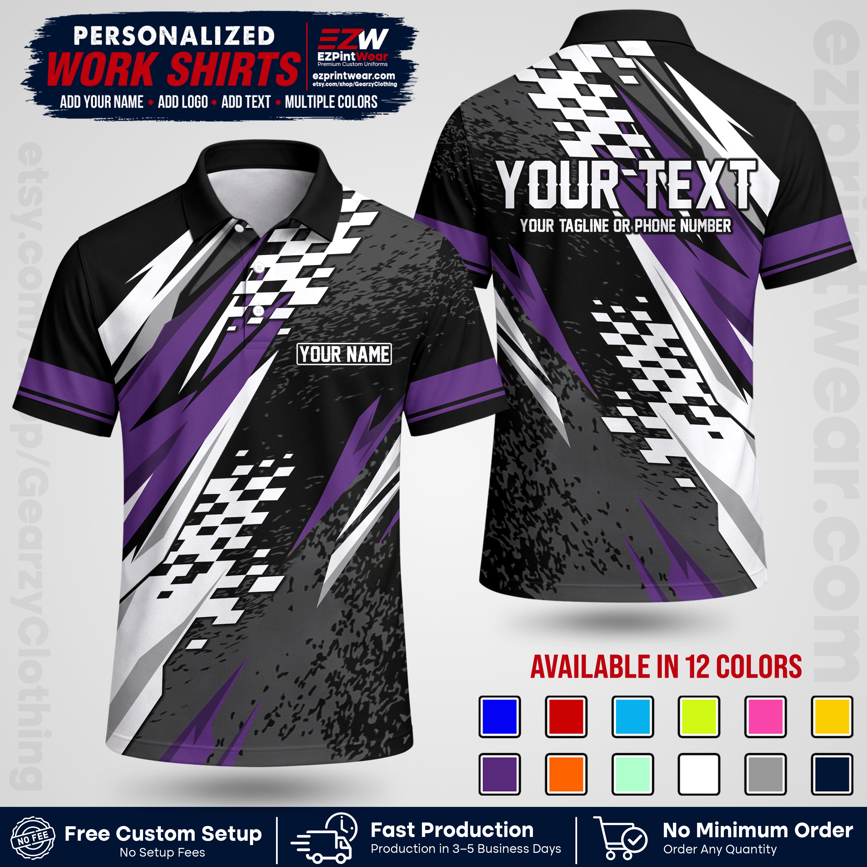 Custom Racing Shirt with Name, Logo & Text | Race Team Uniform | Crew Apparel RC03