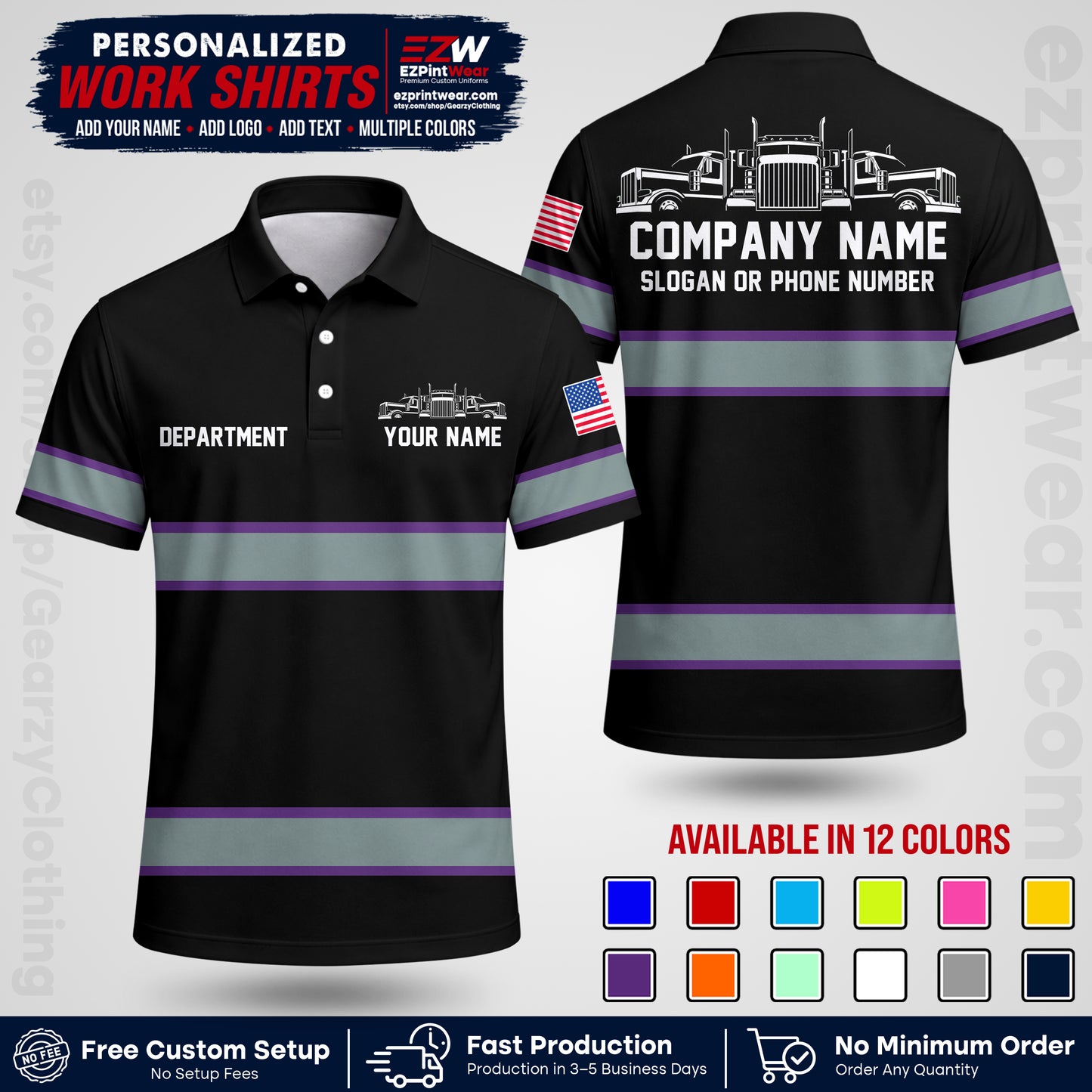 Personalized Truck Driver Workwear Uniform | Custom Safety Stripe Apparel | Non-Reflective Reflective Style Design TW04