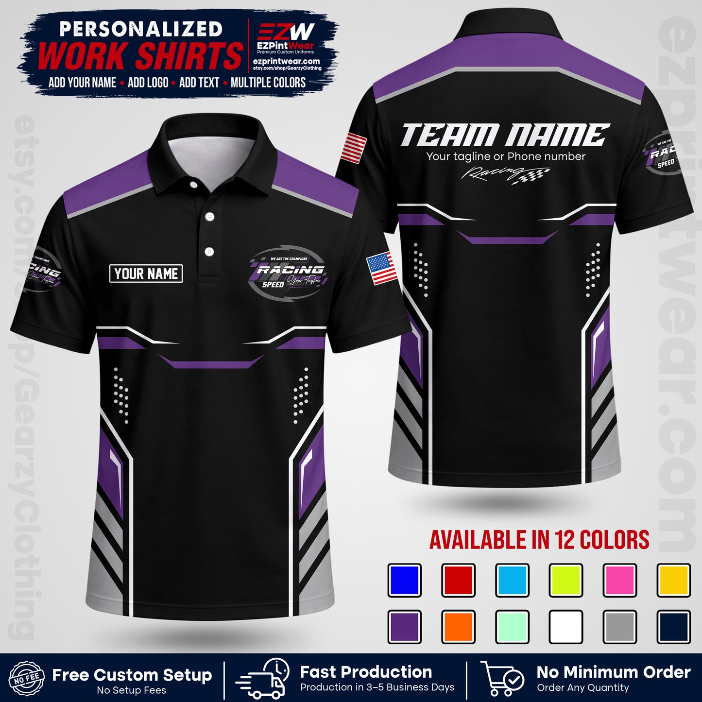 Custom Racing Shirt with Name, Logo & Text | Race Team Uniform | Crew Apparel RC10
