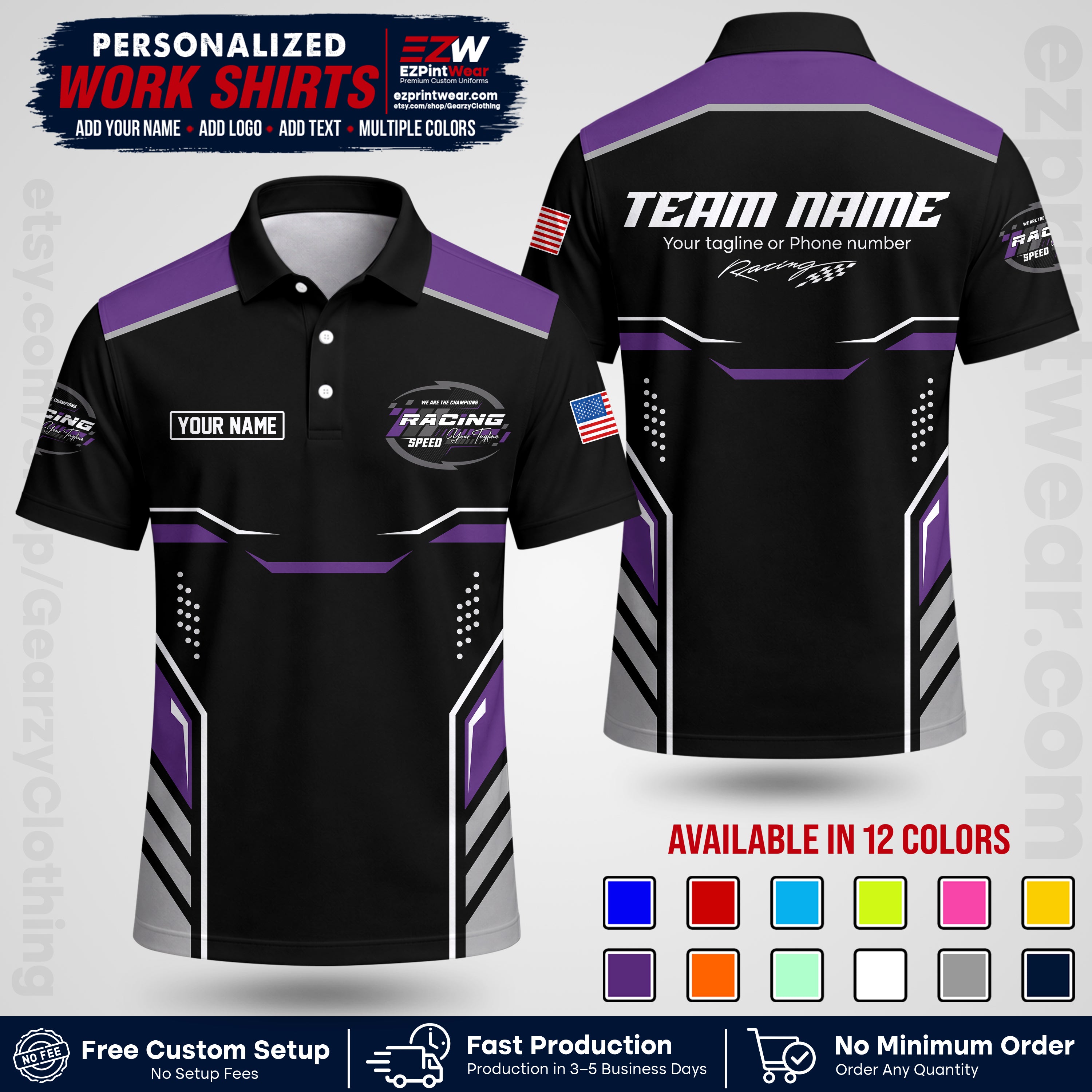 Custom Racing Shirt with Name, Logo & Text | Race Team Uniform | Crew Apparel RC10