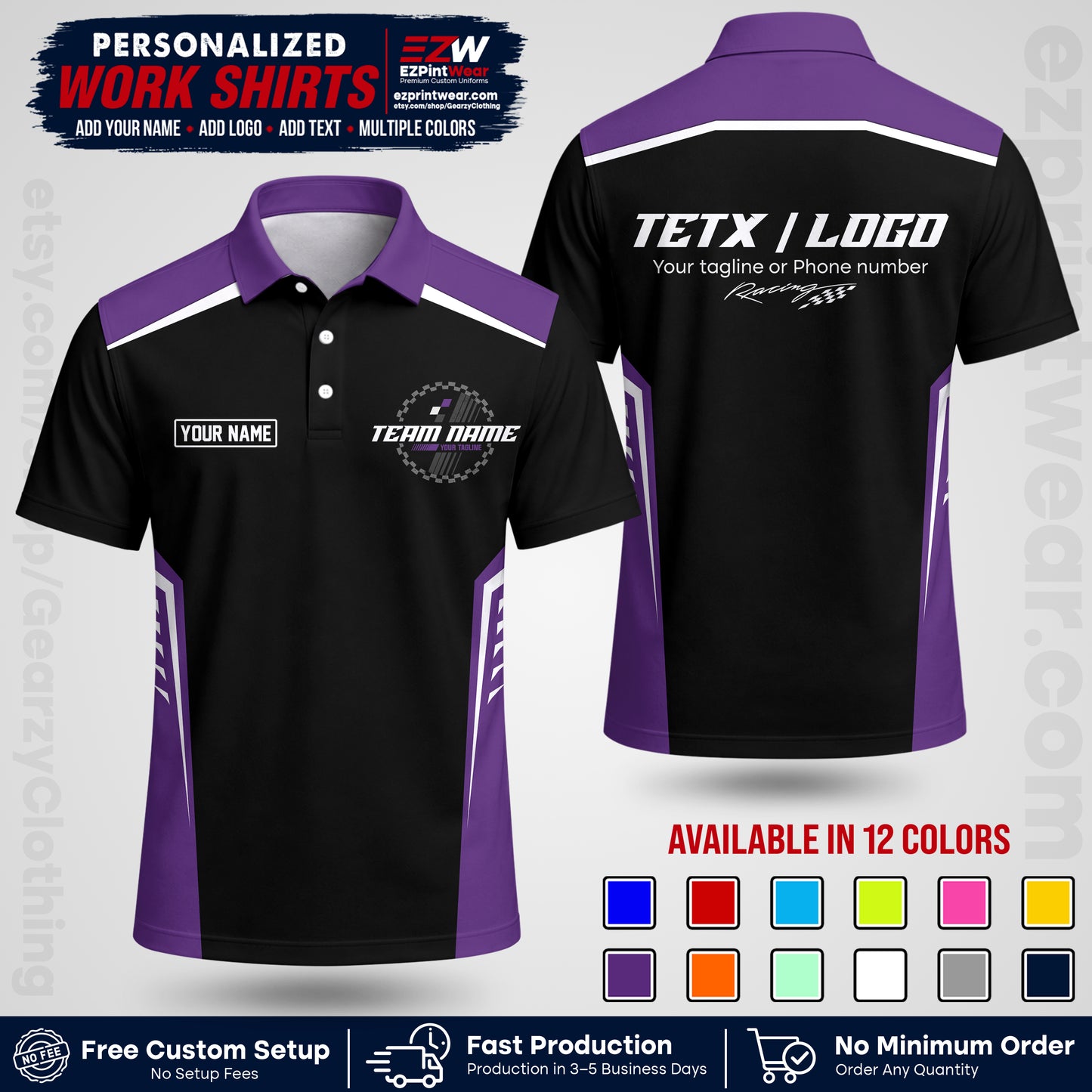 Custom Racing Shirt with Name, Logo & Text | Race Team Uniform | Crew Apparel RC07