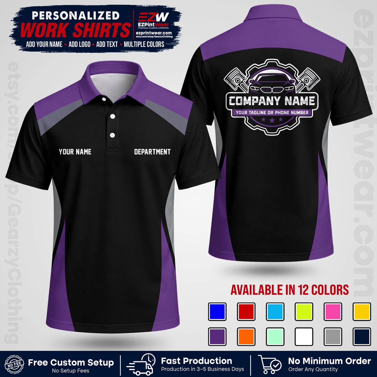 Custom Mechanic Work Shirt with Name, Logo & Text | Auto Shop Uniform | Workwear MCN 08