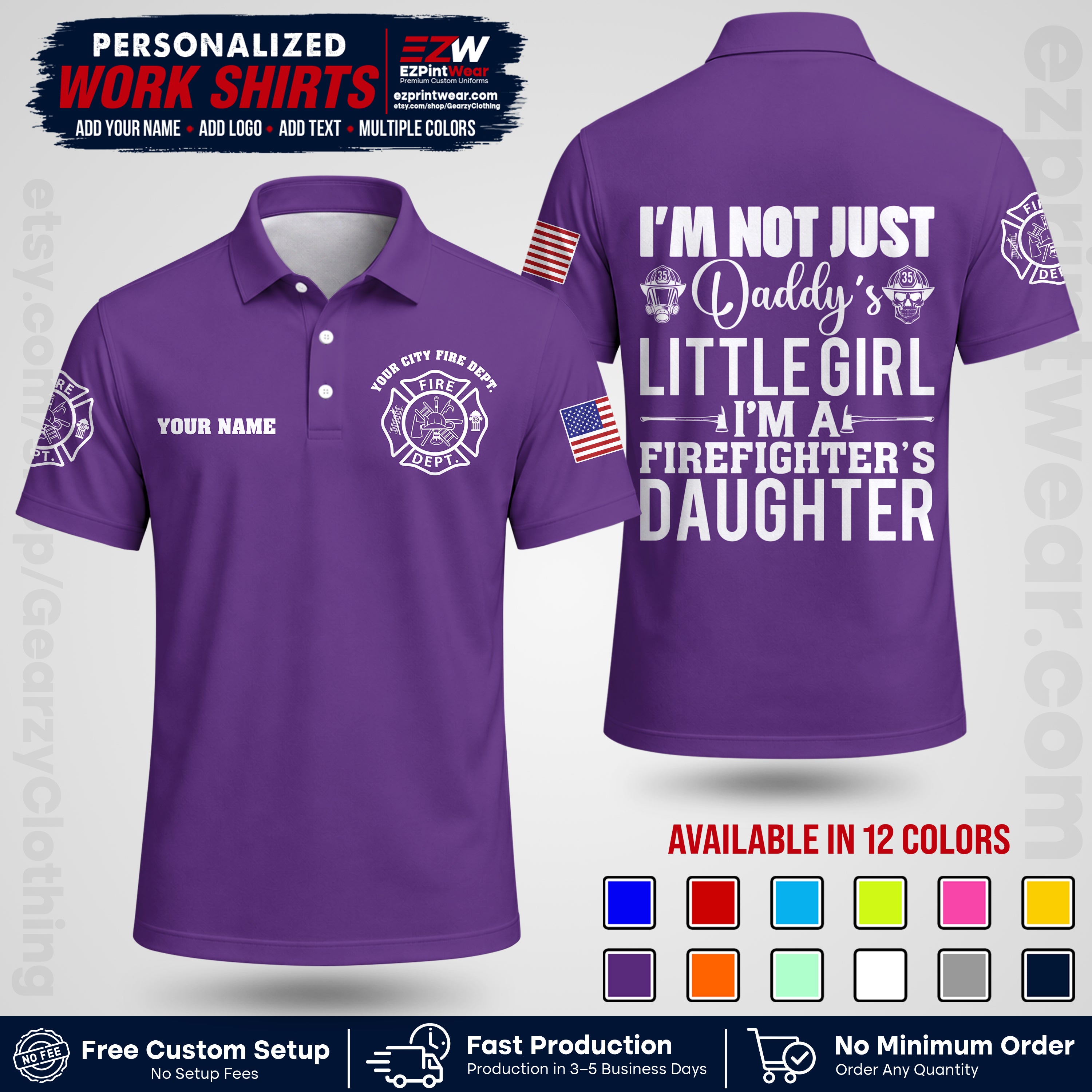 Custom Fire Department Shirt with Name, City Logo & Text | Firefighter Uniform | Button Up Work Shirt FF08