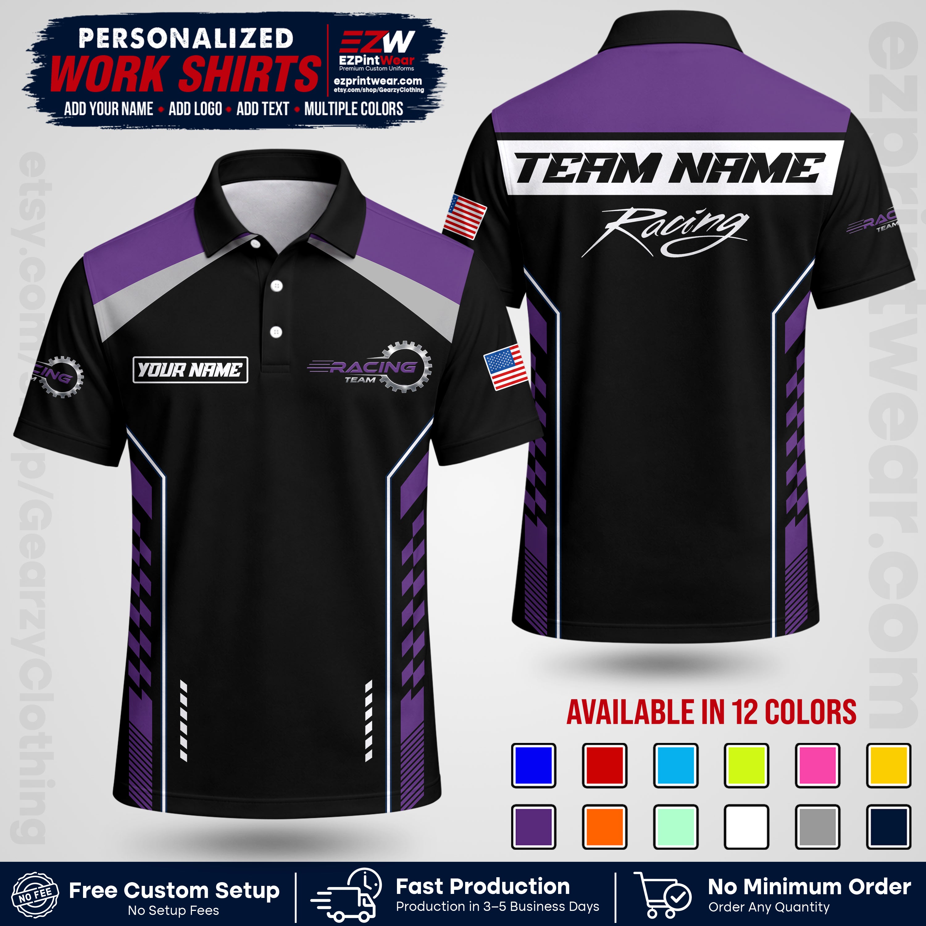 Custom Racing Shirt with Name, Logo & Text | Race Team Uniform | Crew Apparel RC13