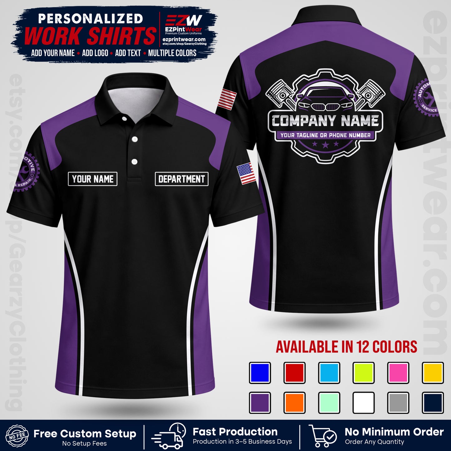 Custom Mechanic Work Shirt with Name, Logo & Text | Auto Shop Uniform | Workwear MCN 10