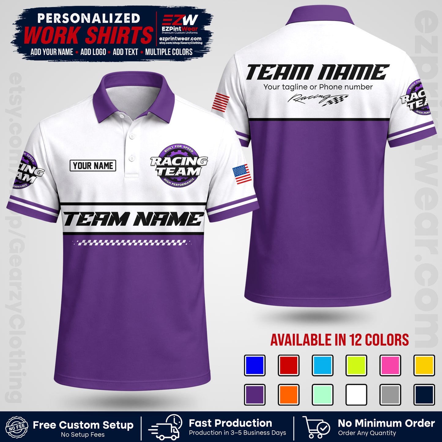 Custom Racing Shirt with Name, Logo & Text | Race Team Uniform | Crew Apparel RC12