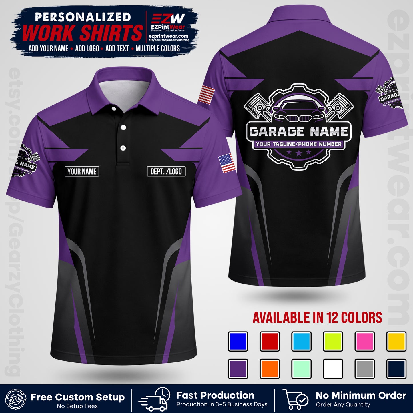 Custom Mechanic Work Shirt with Name, Logo & Text | Auto Shop Uniform | Workwear MCN 04