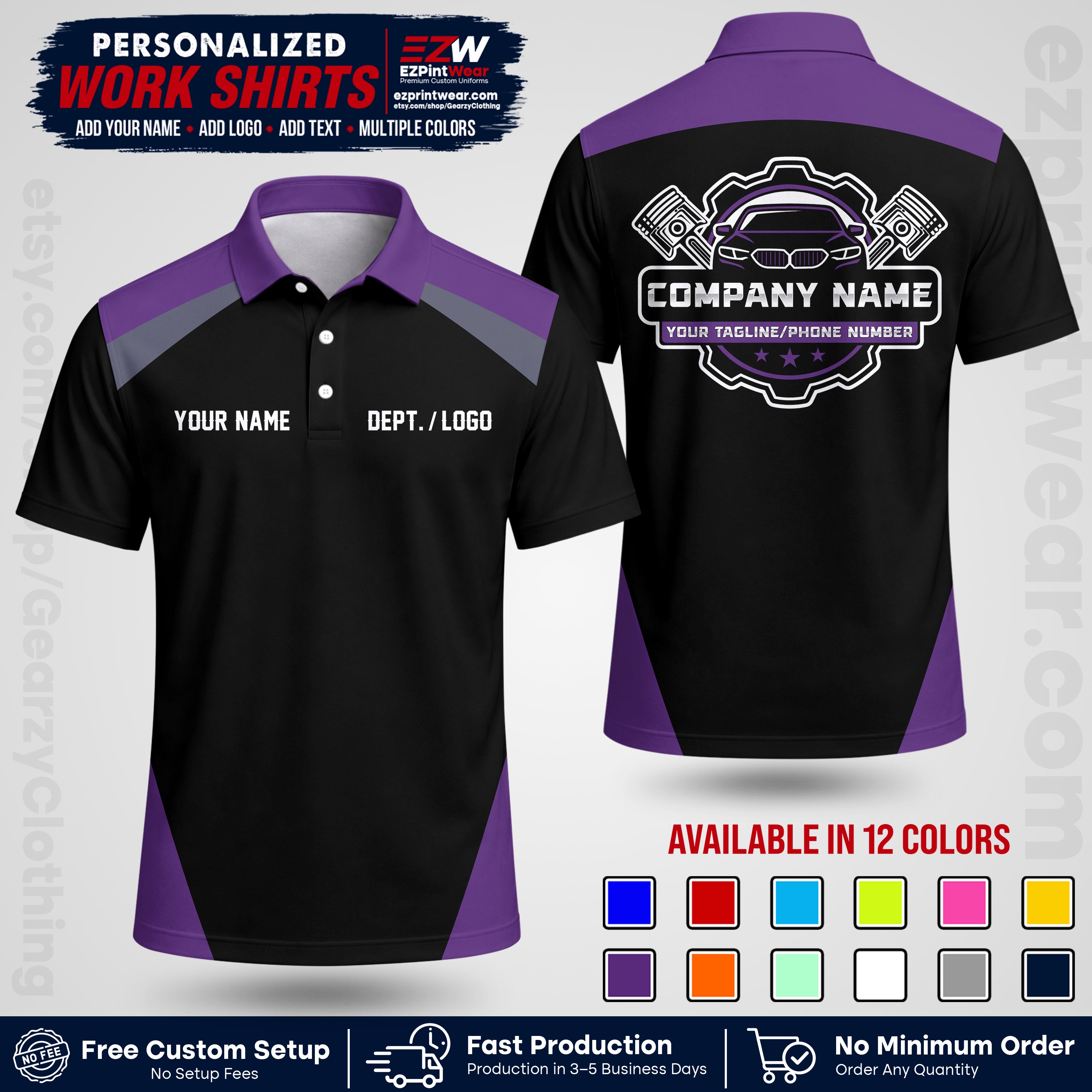 Custom Mechanic Work Shirt with Name, Logo & Text | Auto Shop Uniform | Workwear MCN 03