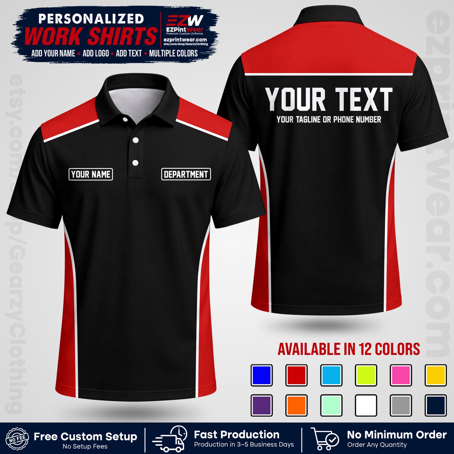 Custom All Over Print Work Uniform Shirt with Name, Logo & Text | Custom Hawaiian Shirt | Company Shirt | Employee Uniform UNF12