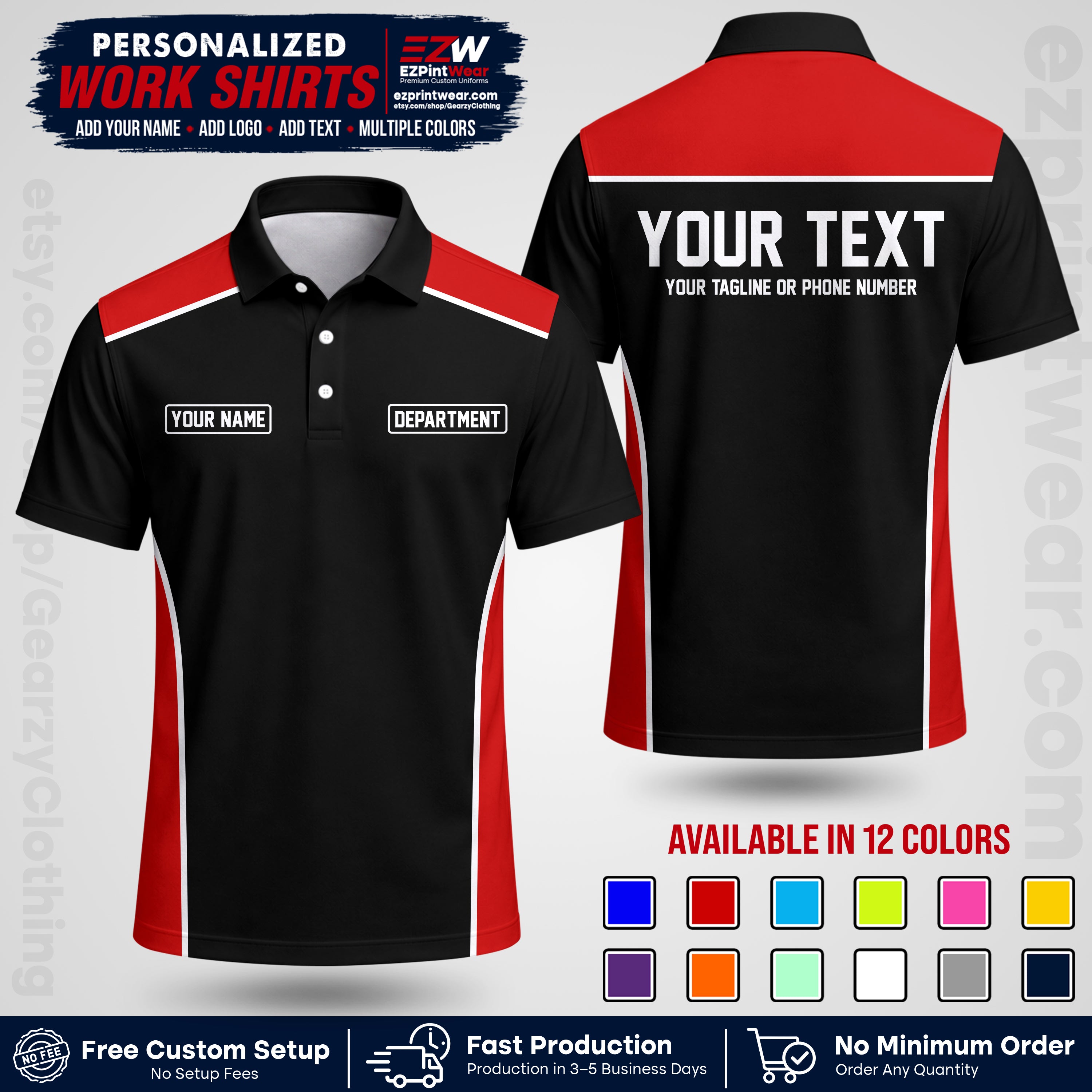 Custom All Over Print Work Uniform Shirt with Name, Logo & Text | Custom Hawaiian Shirt | Company Shirt | Employee Uniform UNF12